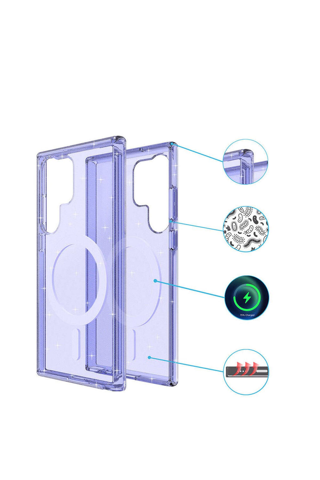 Galaxy S23 Ultra Kılıf Magsafe Şarj Özellikli Parlayan Simli Saydam Renkli Zore Allstar Kapak - Mor