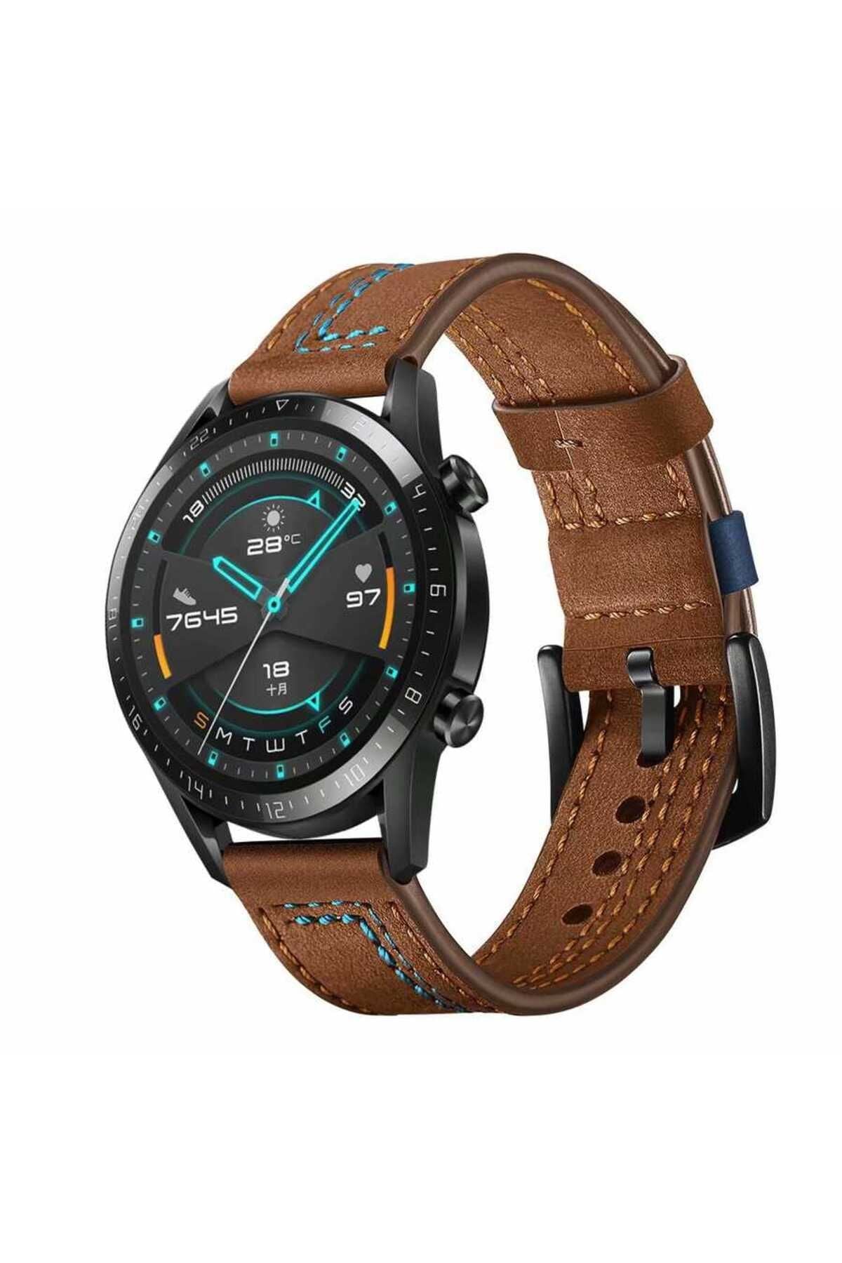 Galaxy Watch 46mm (22mm) Uyumlu KRD-19 Deri Zore Kordon-Siyah