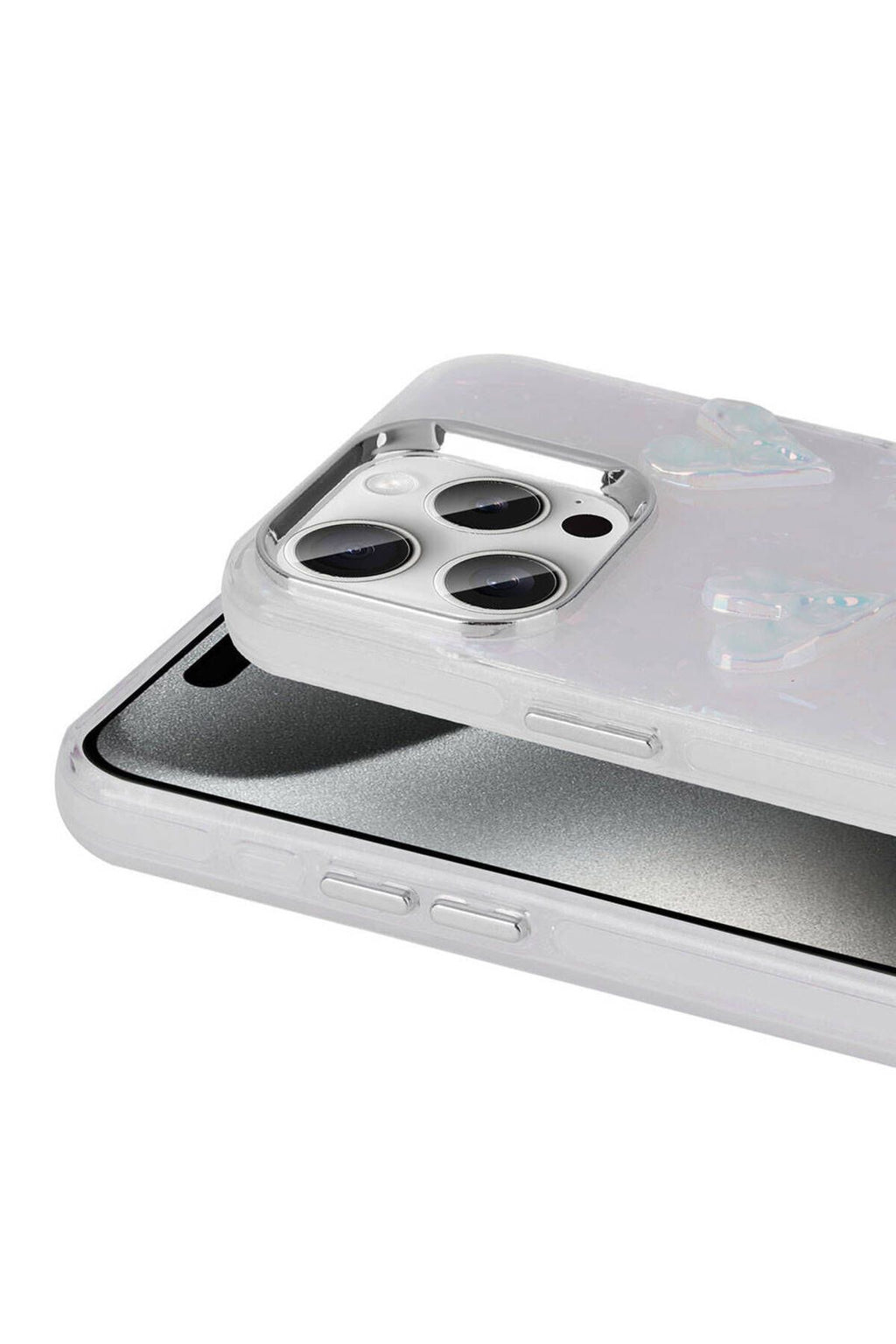 iPhone 15 Pro Uyumlu Kabartma Figürlü Parlak Zore Eralli Silikon Kılıf-Kelebek