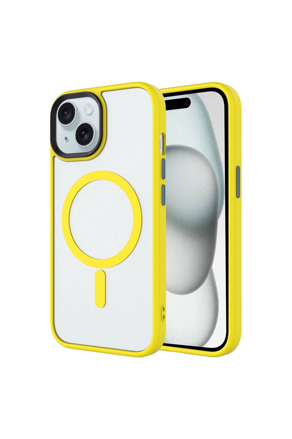 iPhone 15 Pro Uyumlu Mat Arka Yüzey Wireless Şarj Özellikli Zore Flet Magsafe Kılıf-Sarı