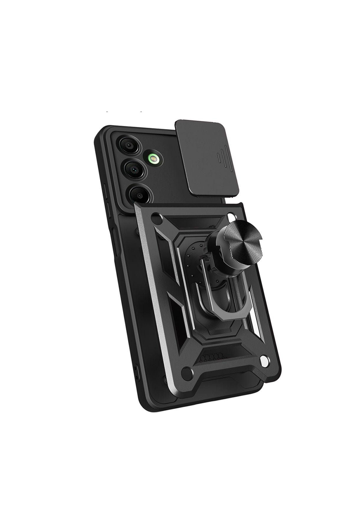Galaxy A16 Uyumlu Magnetik Standlı Kamera Korumalı Zore Sürgülü Vega Kapak-Siyah