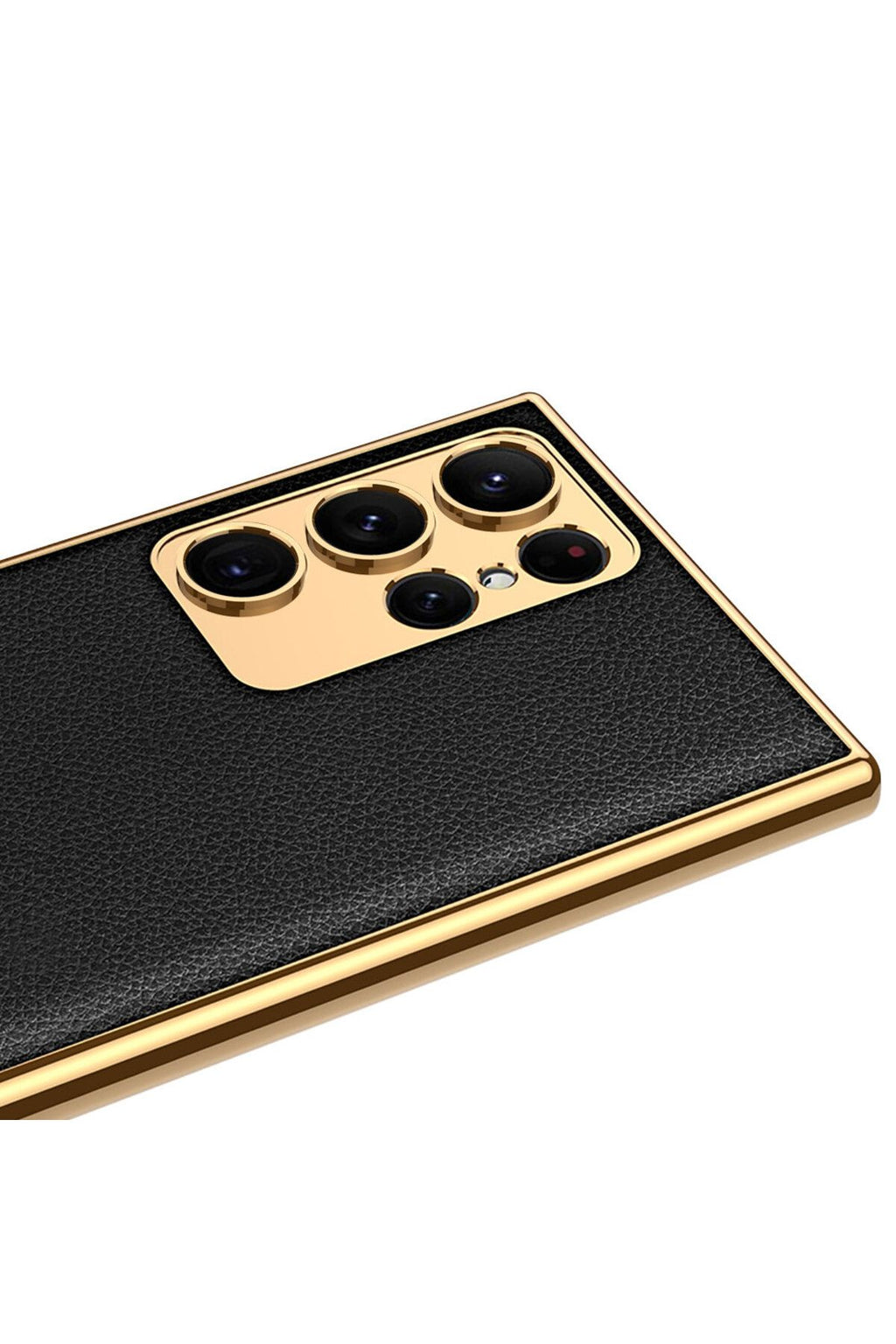 Galaxy S23 Ultra Uyumlu Deri Görünümlü Kenarları Elektroplating Kaplama Zore Fizyon Kılıf-Kı
