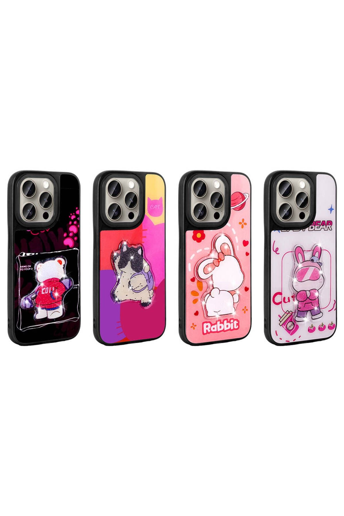 iPhone 15 Pro Kılıf Parlayan Kabartmalı İkonik Figürlü Zore Amas Silikon Kapak - Siyah