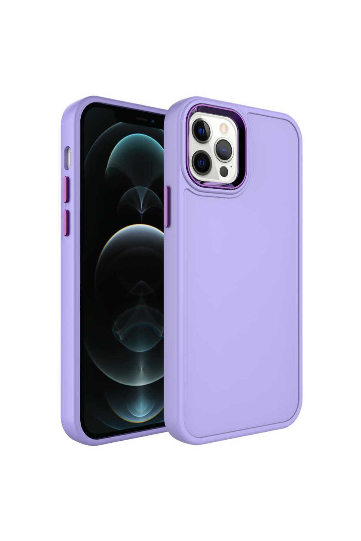 iPhone 14 Pro Uyumlu Metal Çerçeve ve Buton Tasarımlı Sert Zore Botox Kılıf-Mavi