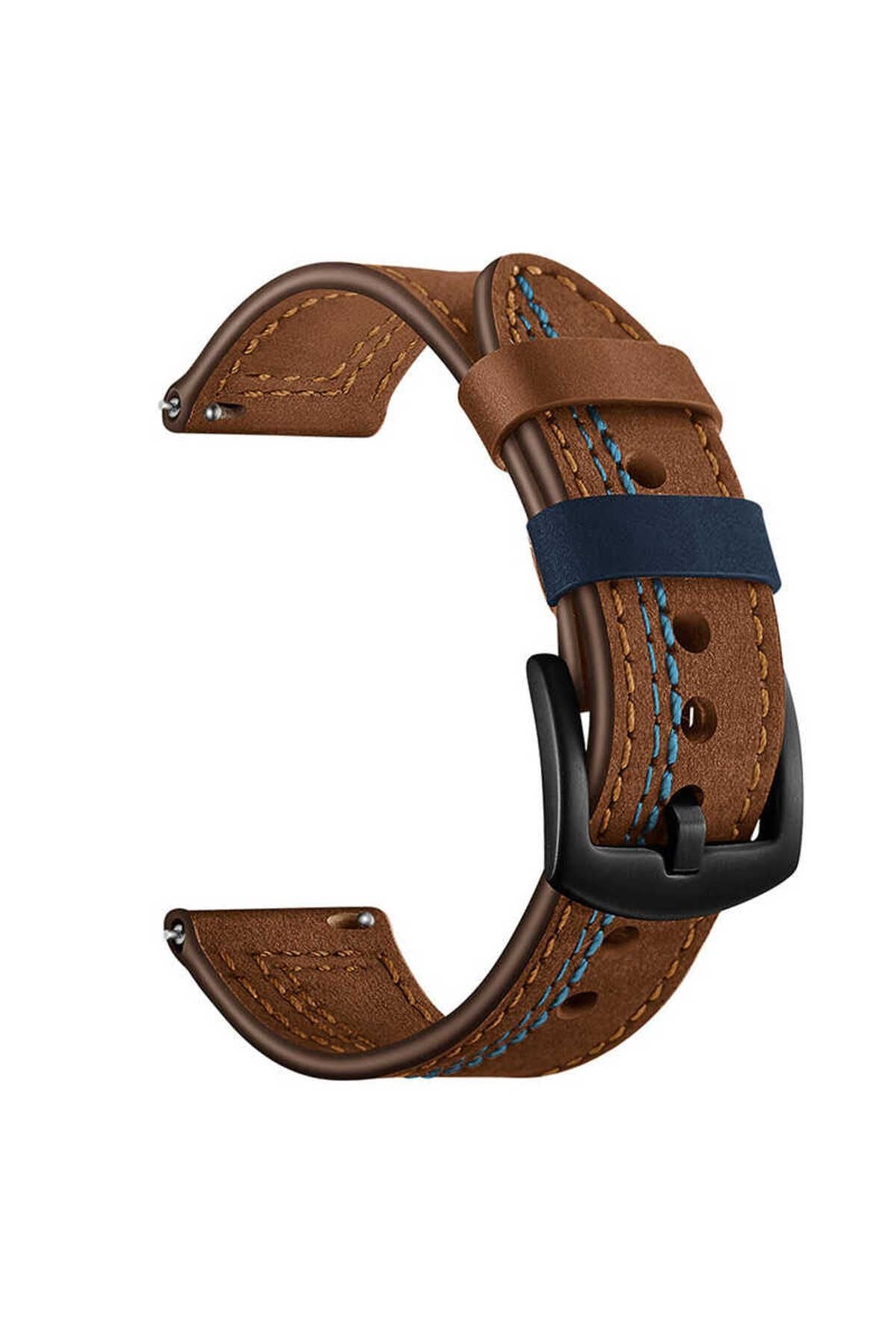 Galaxy Watch 46mm (22mm) Uyumlu KRD-19 Deri Zore Kordon-Siyah