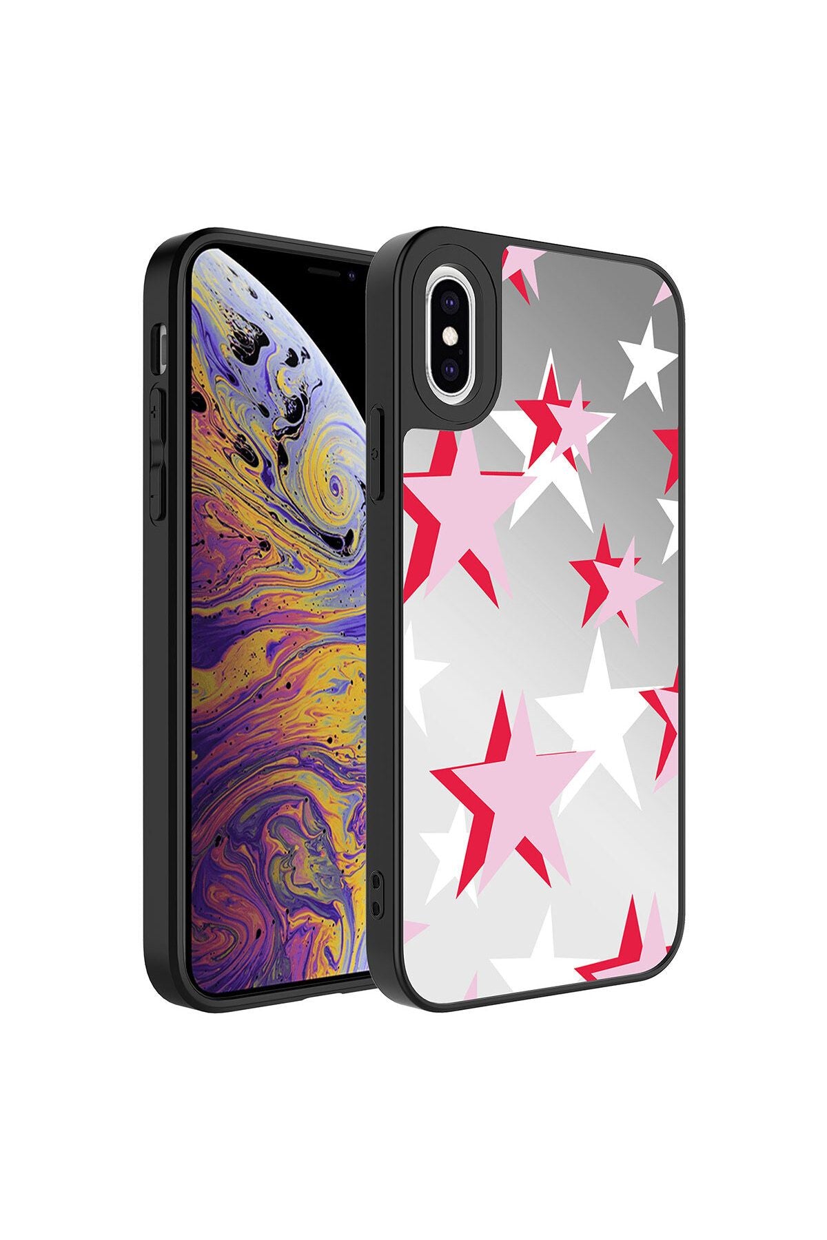 iPhone XS 5.8 Kılıf Aynalı Desenli Kamera Korumalı Parlak TKNR Mirror Kapak - Yıldız