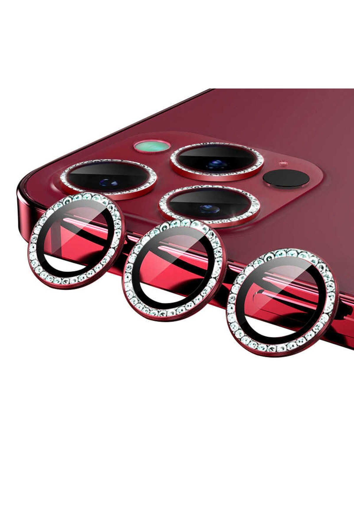 iPhone 13 Pro Max Uyumlu Zore CL-06 Kamera Lens Koruyucu-Kırmızı