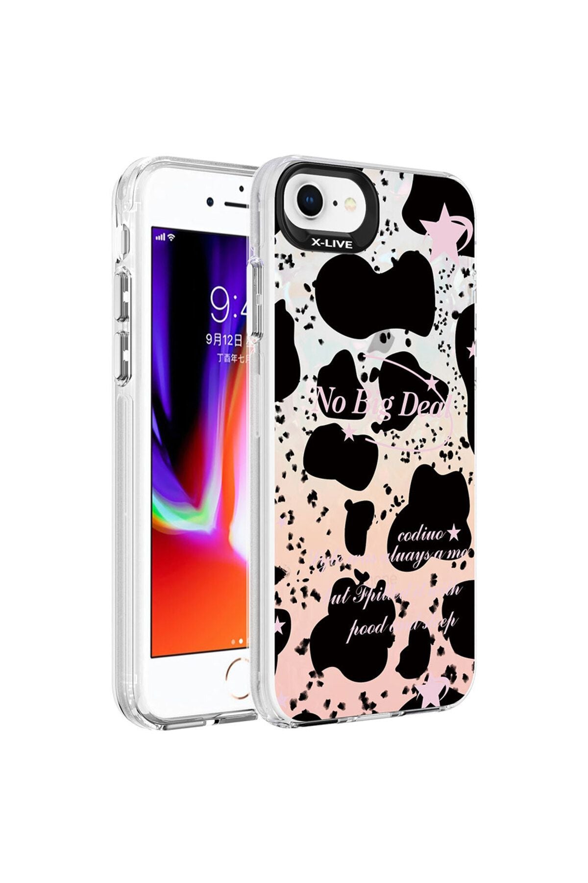 iPhone SE 2022 Uyumlu Mermer Desenli FRM Marbello Kılıf-Siyah-Beyaz