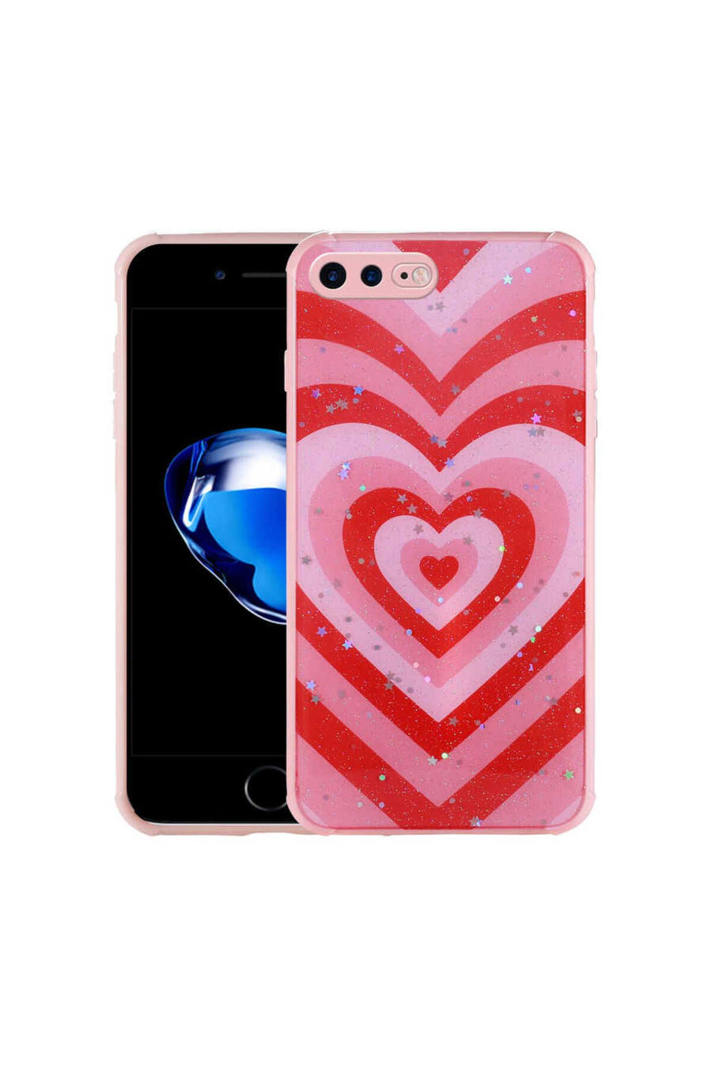 iPhone 8 Plus Kılıf Simli Desenli Kamera Korumalı Parlak Zore Popy Kapak - Kalp