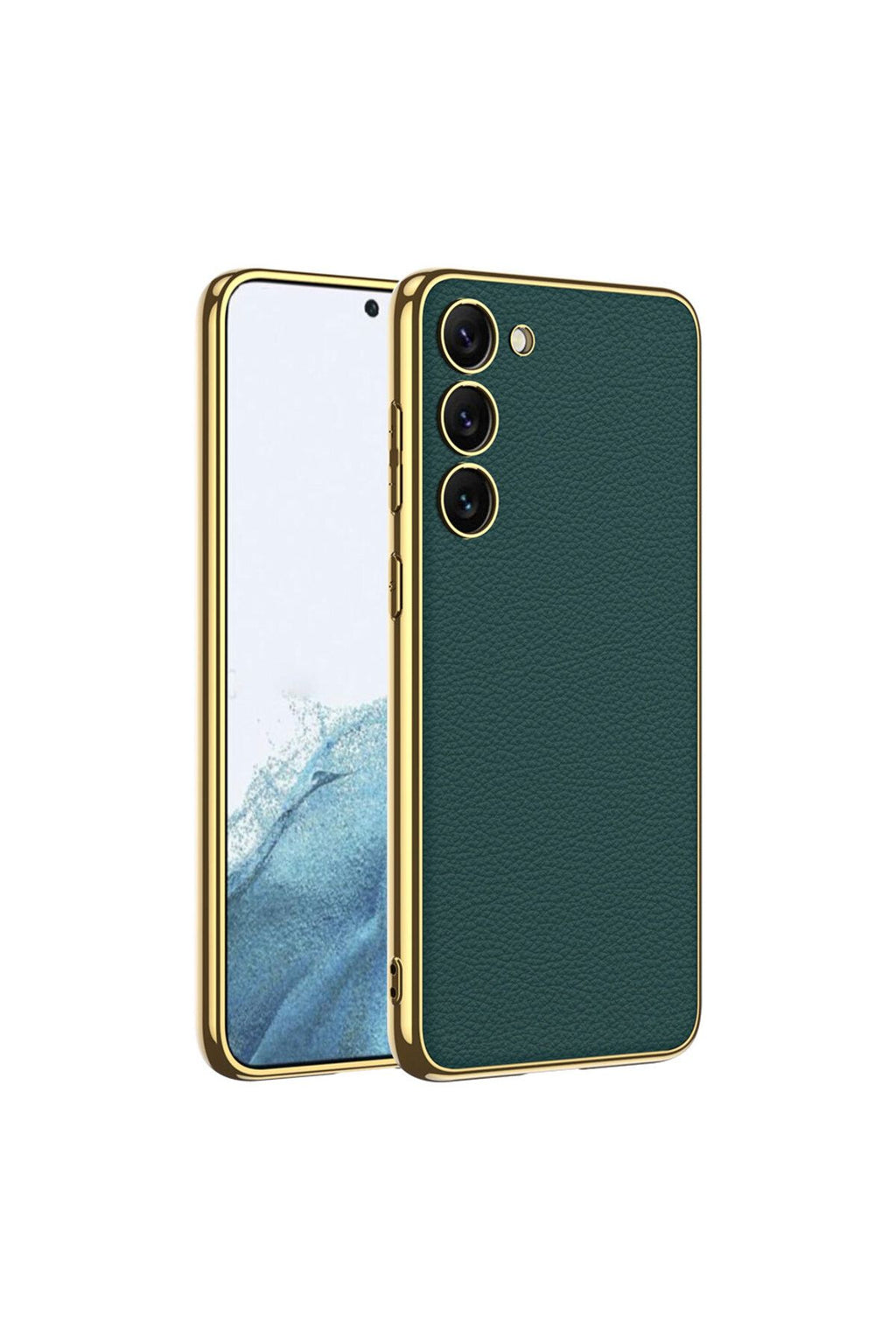 Galaxy S23 Plus Uyumlu Deri Görünümlü Kenarları Elektroplating Kaplama Zore Fizyon Kılıf-Kır