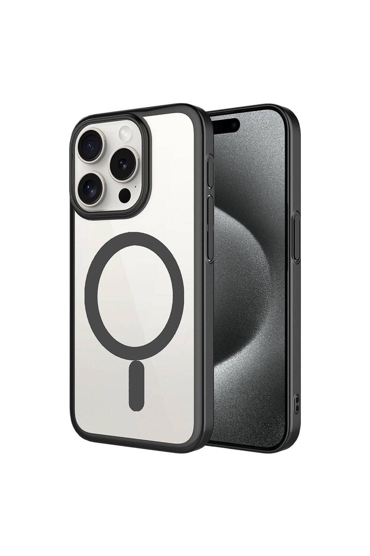 iPhone 15 Pro Uyumlu Wireless Şarj Özellikli Sert PC Zore Mat Riksos Magsafe Kılıf-Siyah