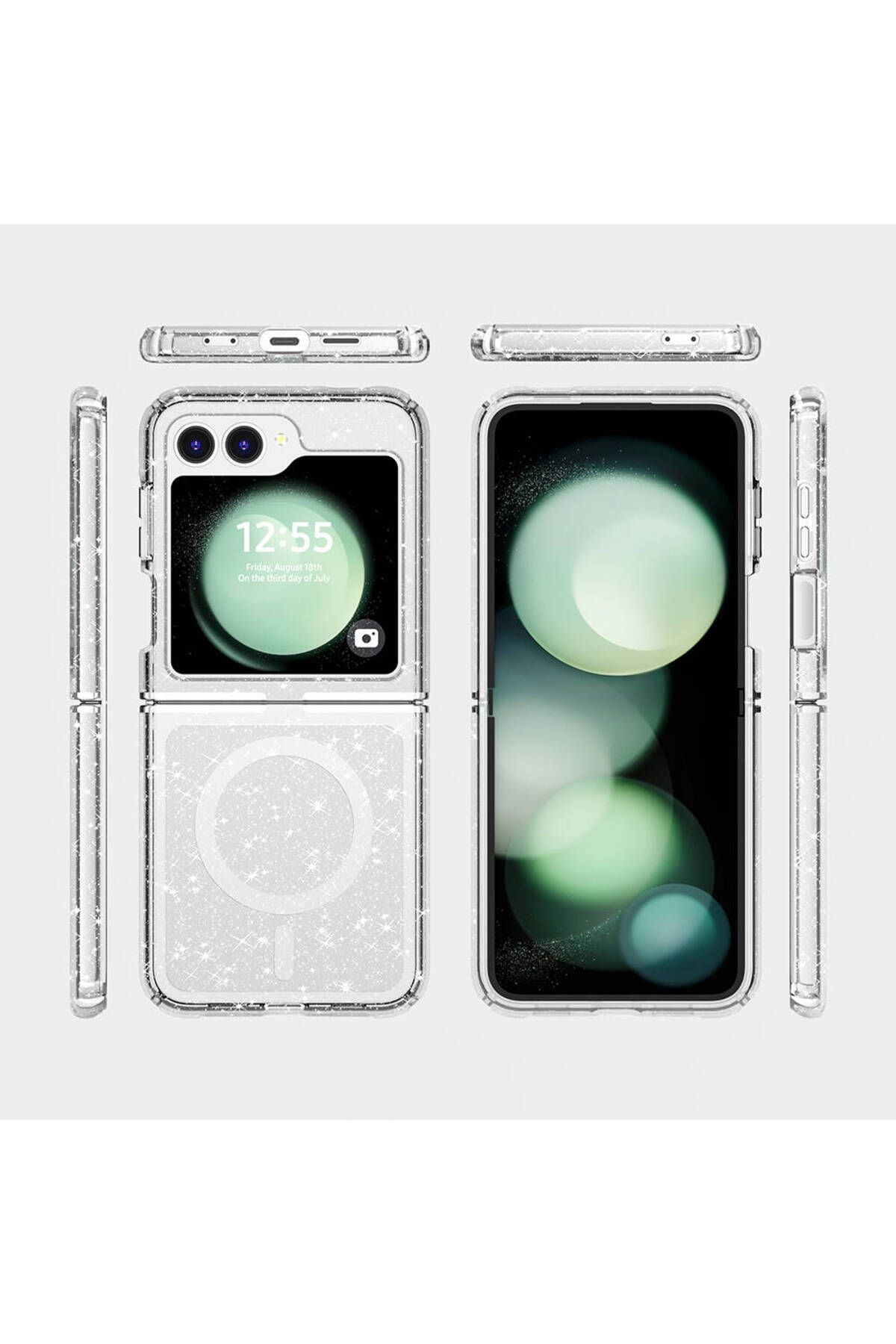 Galaxy Z Flip 6 Kılıf Magsafe Şarj Özellikli Parlayan Simli Saydam Renkli Zore Allstar Kapak - Mor