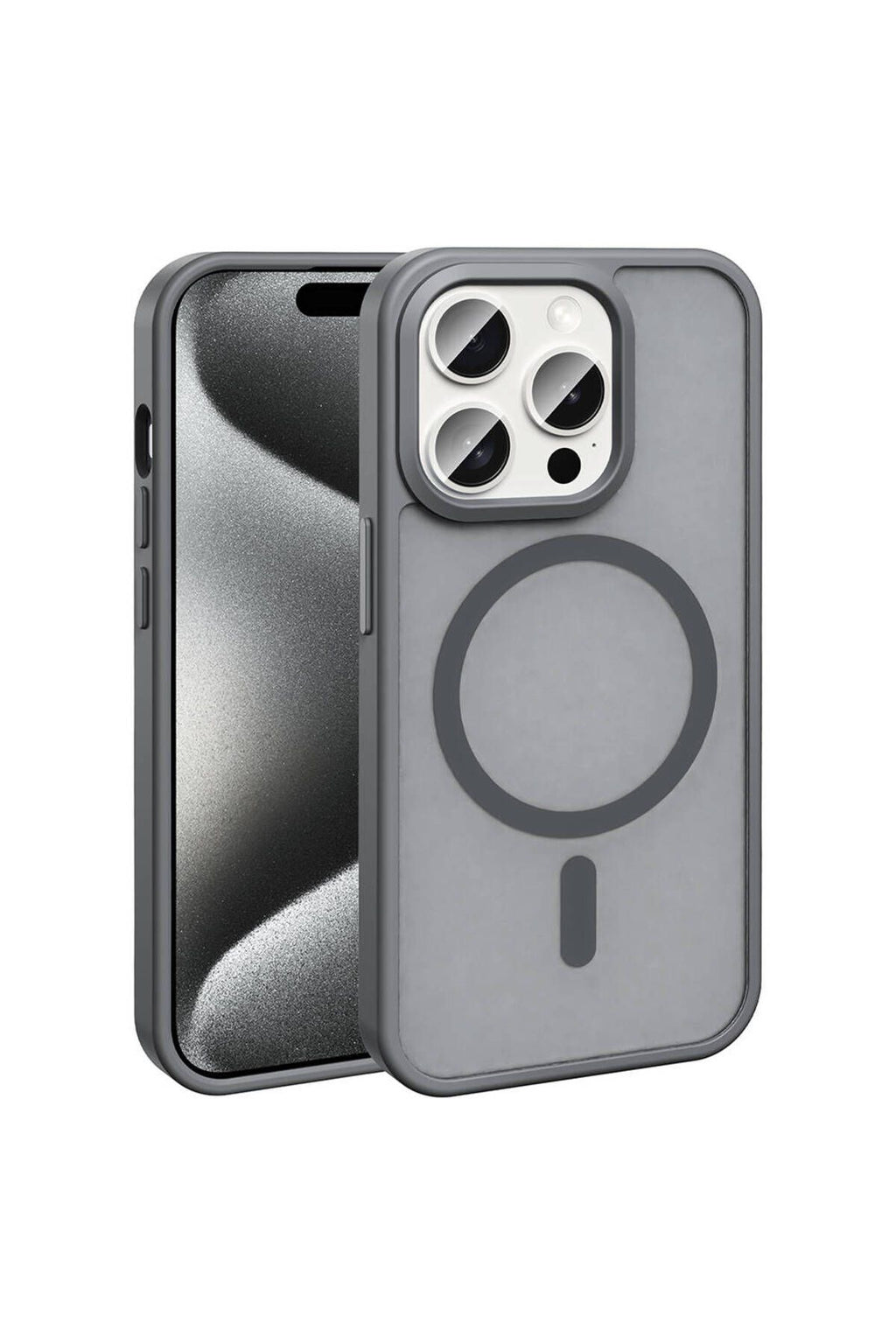 iPhone 15 Pro Kılıf Magsafe Şarj Özellikli Mat Arka Yüzey Zore Sio Kapak-Gri