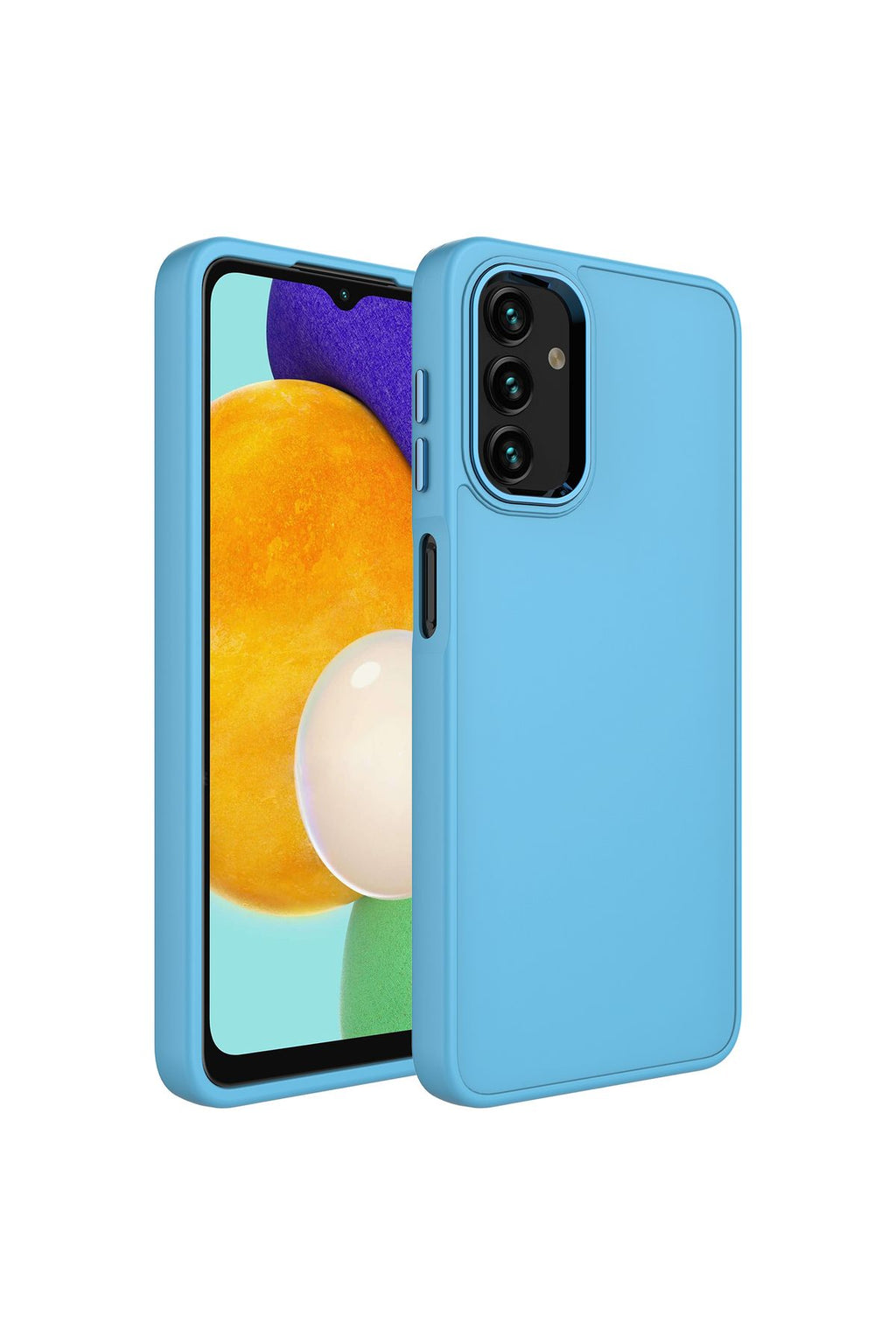 Galaxy A04S Kılıf Metal Çerçeve ve Buton Tasarımlı Silikon WNX Luna Kapak - Sierra Mavi