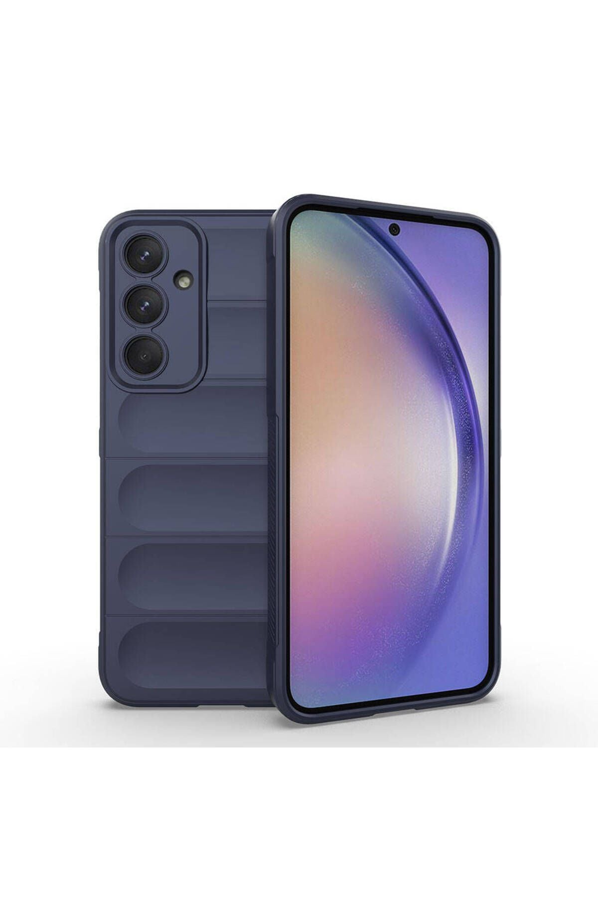 Galaxy A35 Kılıf Esnek TPU Oyuklu Arka Yüzey Tasarımlı Zore Etnik Silikon Kapak - Lacivert