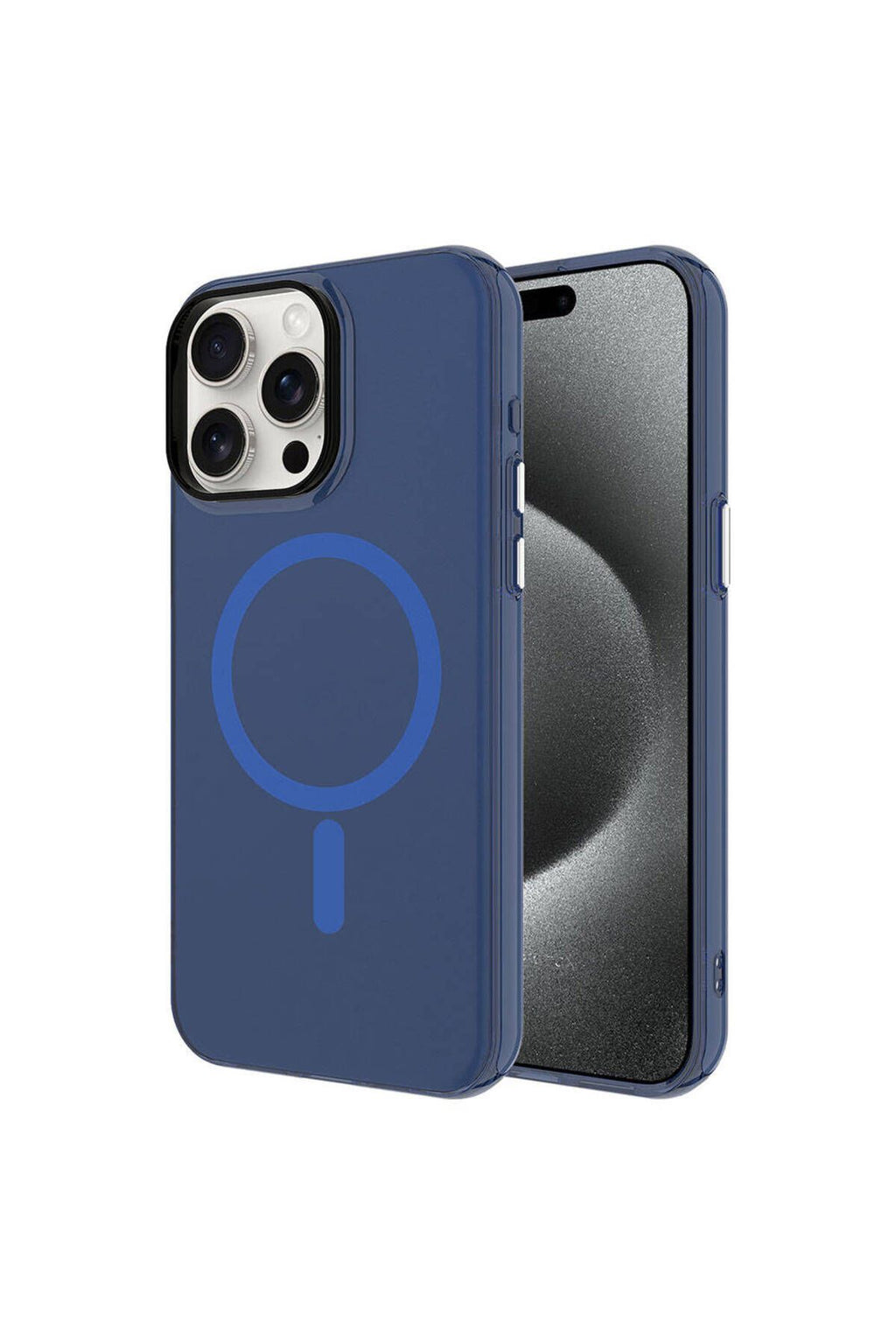 iPhone 15 Pro Uyumlu Zore Magsafe Şarj Özellikli Buzlu Transparan C-Pro Sert Kılıf-Lacivert