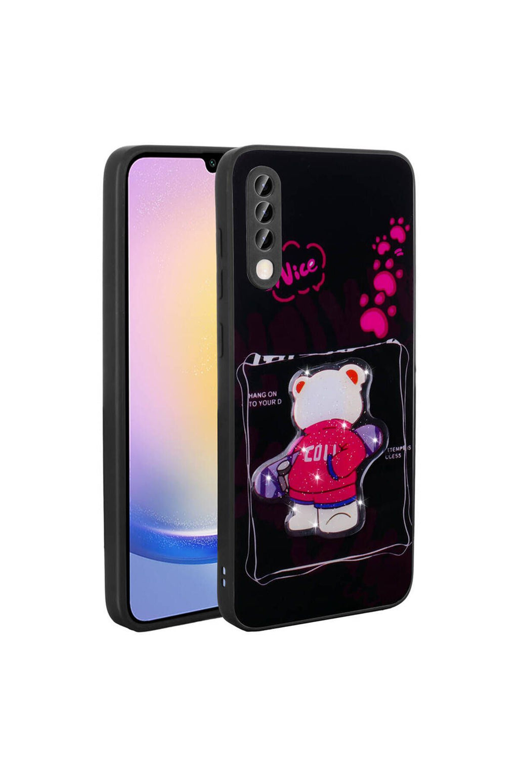 Galaxy A50 Kılıf Parlayan Kabartmalı İkonik Figürlü Zore Amas Silikon Kapak - Siyah