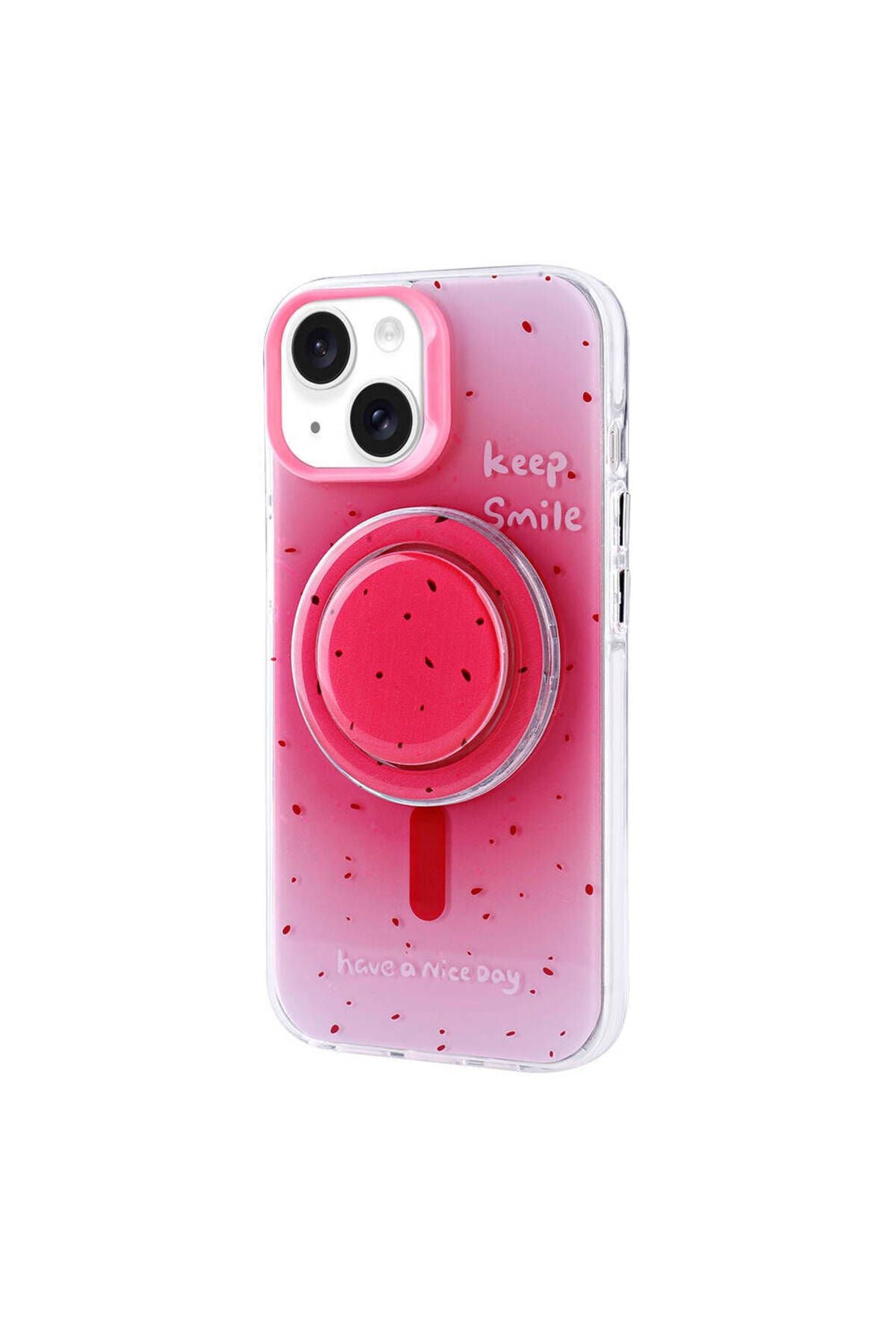 iPhone 15 Zore Magsafe Şarj Özellikli Tak-Çıkar Pop Soketli Zore Tiktok Kılıf-Pembe Koyu