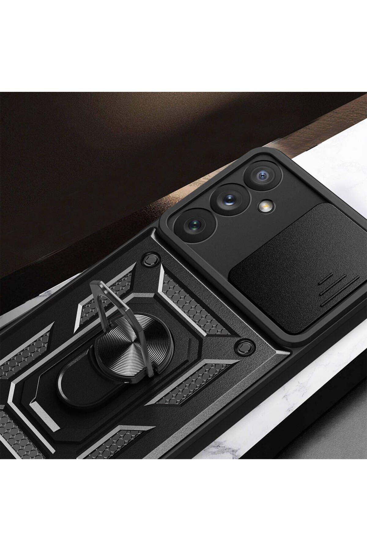 Galaxy A54 Kılıf Magnetik Standlı Kamera Korumalı Zore Sürgülü Vega Kapak - Siyah