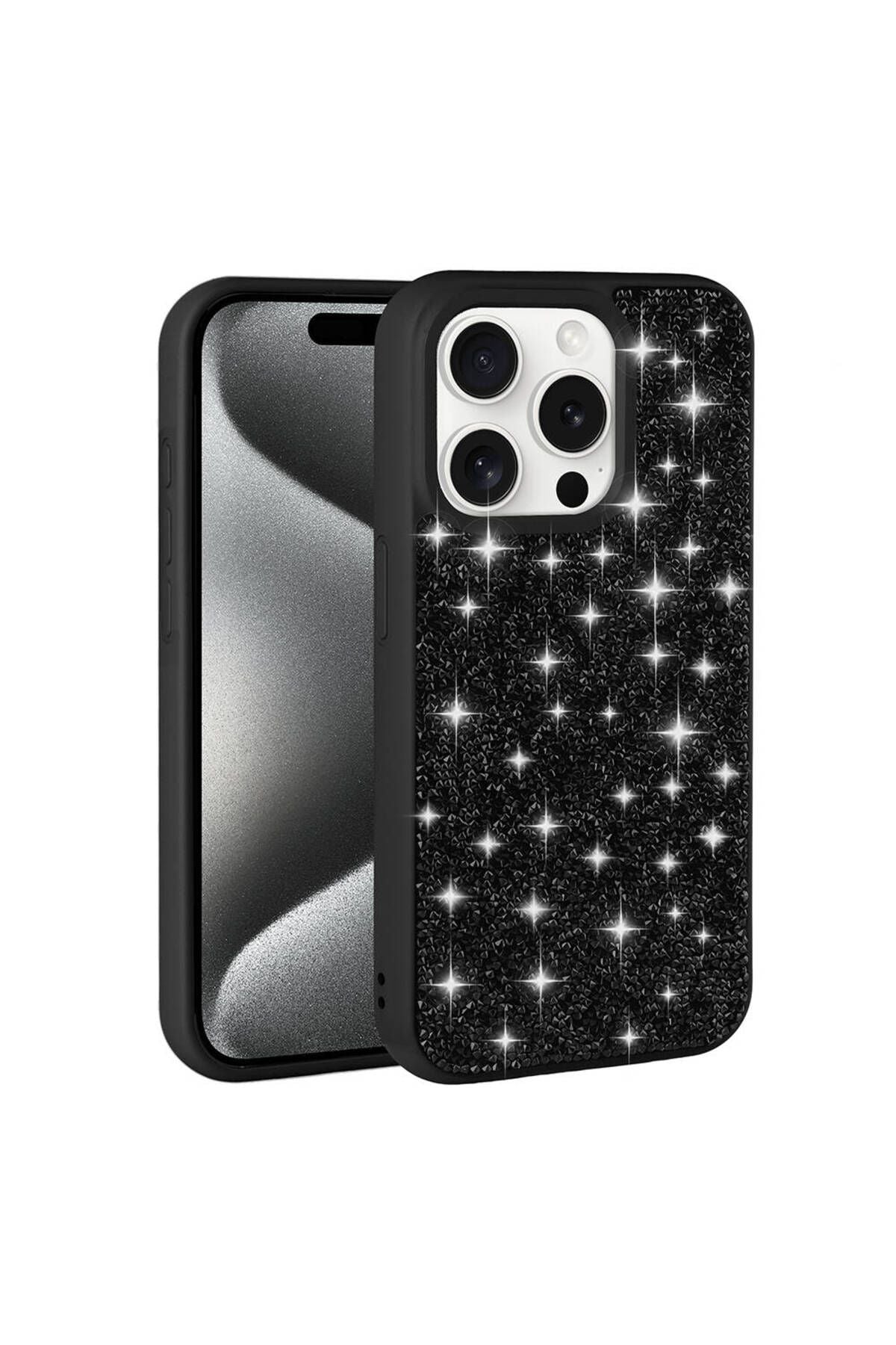 iPhone 15 Pro Uyumlu Parlak Taşlı Tasarım Pırlanta Zore Kılıf-Beyaz