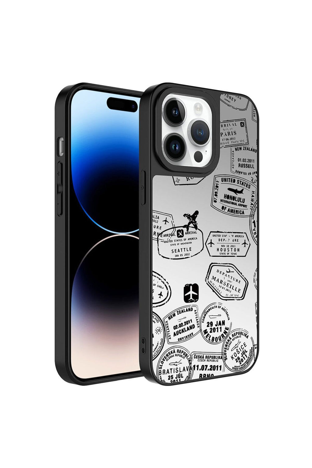 iPhone 14 Pro Uyumlu Aynalı Desenli Kamera Korumalı Parlak Zore Mirror Kılıf-Seyahat
