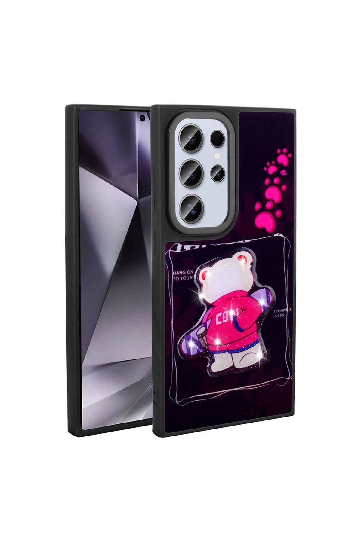 Galaxy S24 Ultra Kılıf Parlayan Kabartmalı İkonik Figürlü Zore Amas Silikon Kapak - Pembe