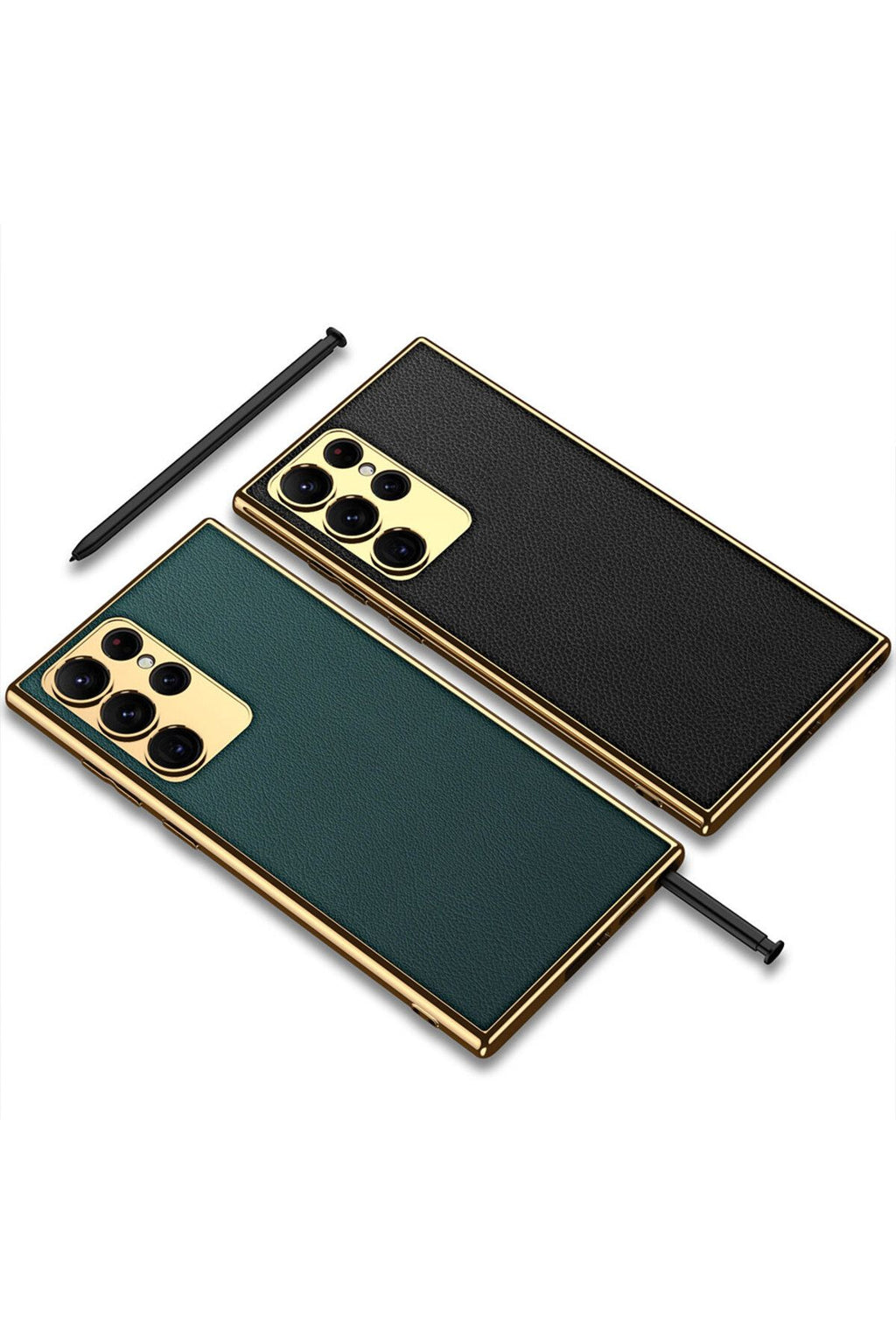 Galaxy S23 Ultra Uyumlu Deri Görünümlü Kenarları Elektroplating Kaplama Zore Fizyon Kılıf-Ko