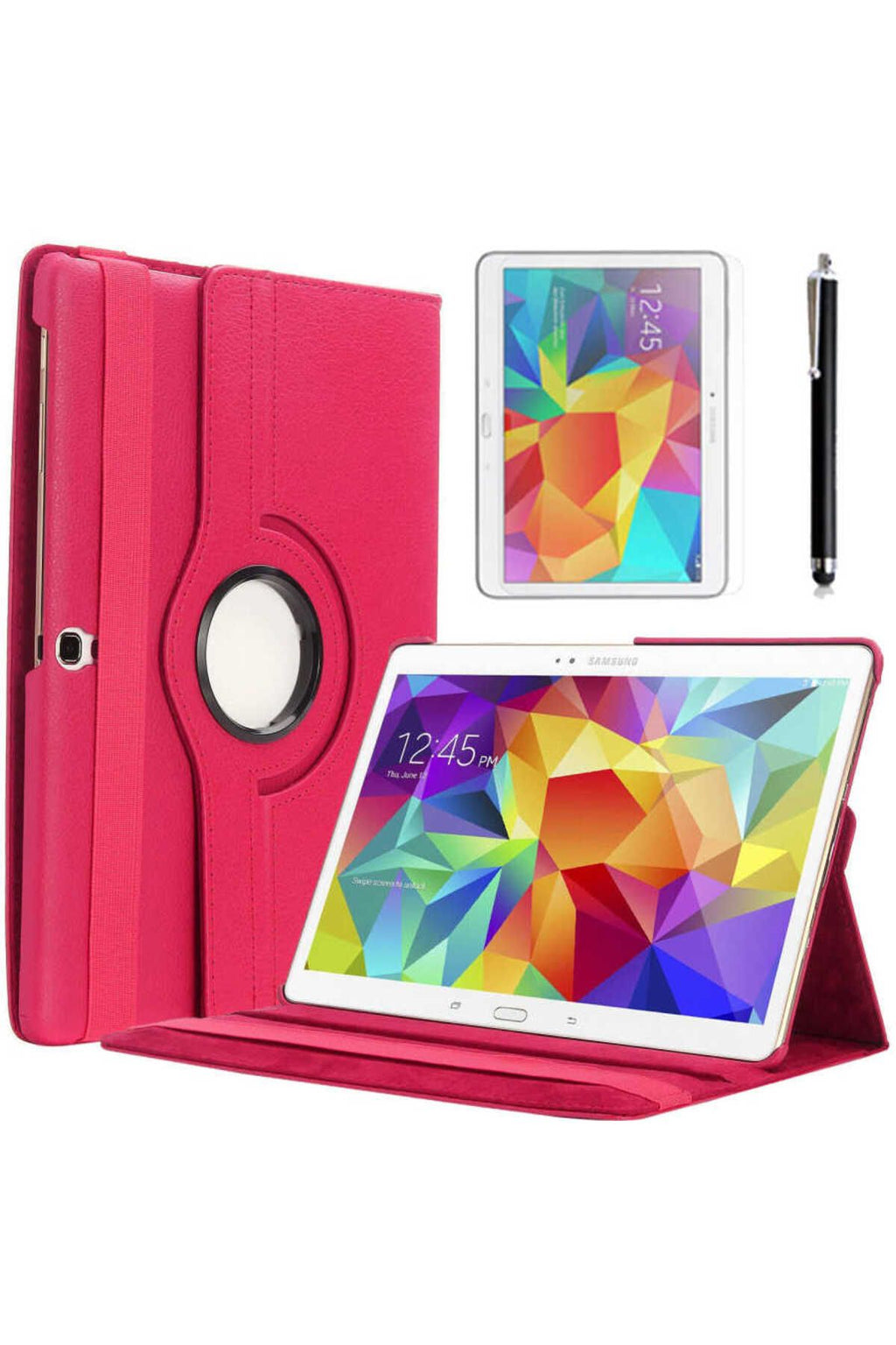 Galaxy Tab 4 10.1 T530  Uyumlu Zore Dönebilen Standlı Kılıf-Pembe Koyu