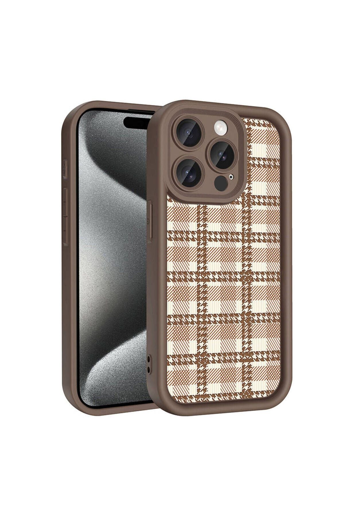 iPhone 15 Pro Kılıf Kamera Korumalı Baskılı Arka Yüzey Zore Klas Kapak - Koyu Kahve