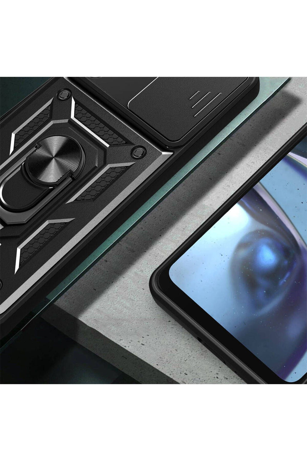 Galaxy A55 Kılıf Magnetik Standlı Kamera Korumalı Zore Sürgülü Vega Kapak - Mavi