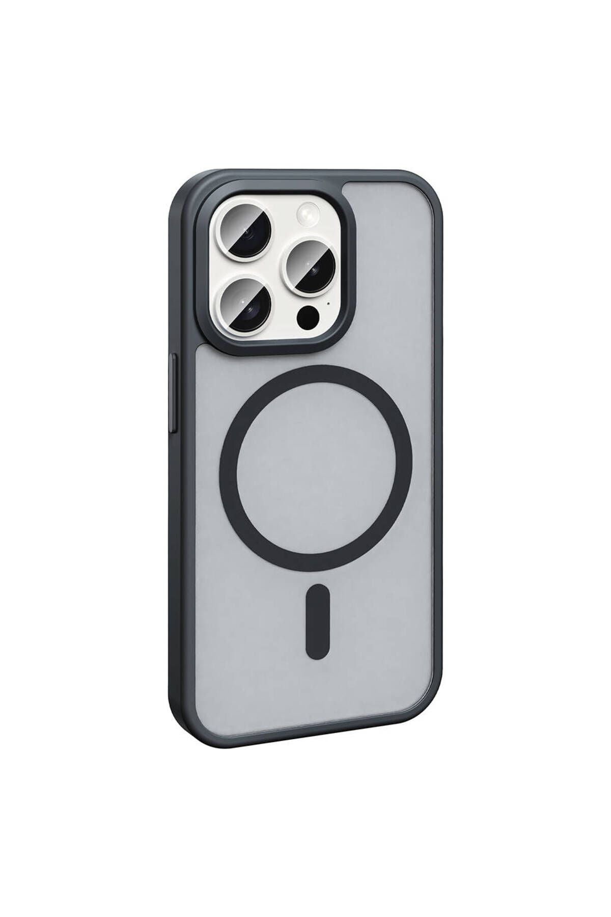 iPhone 15 Pro Max Kılıf Magsafe Şarj Özellikli Mat Arka Yüzey Zore Sio Kapak-Gri