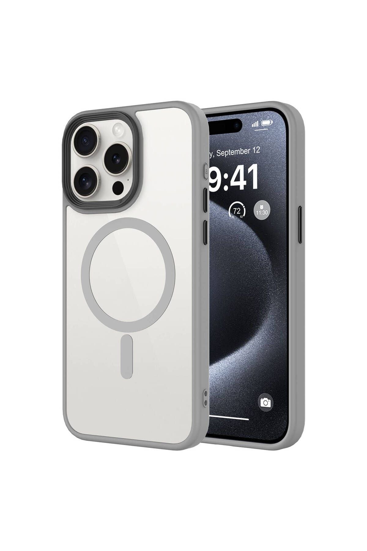 iPhone 15 Pro Kılıf Mat Arka Yüzey Wireless Şarj Özellikli Zore Flet Magsafe Kapak - Titanyum