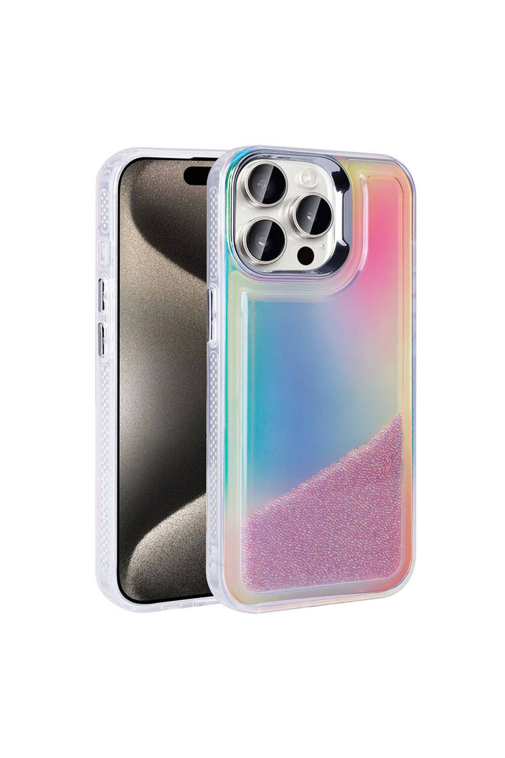 iPhone 15 Pro Kılıf Airbagli Renkli Arka Yüzey Boncuk Tasarımlı TKNR Kumul Kapak - Pembe