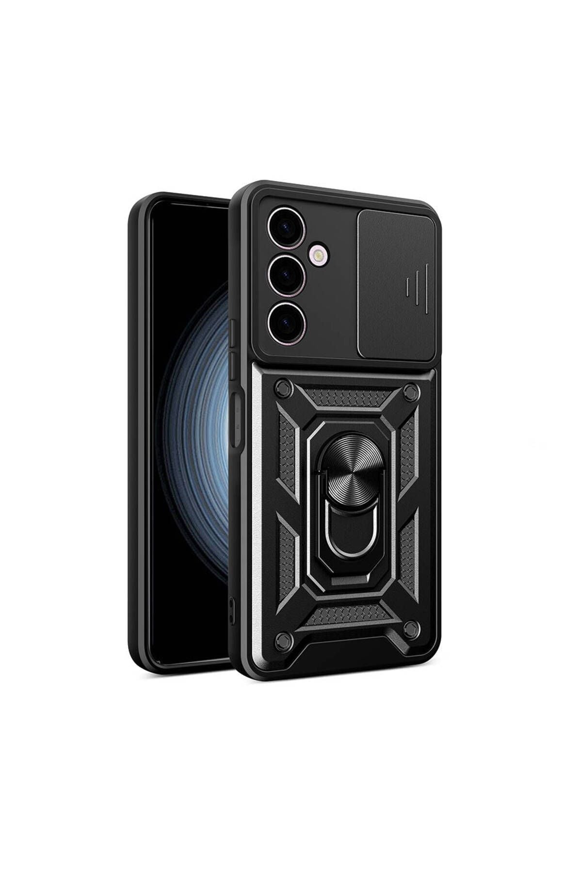 Galaxy A24 Kılıf Magnetik Standlı Kamera Korumalı Zore Sürgülü Vega Kapak - Mavi