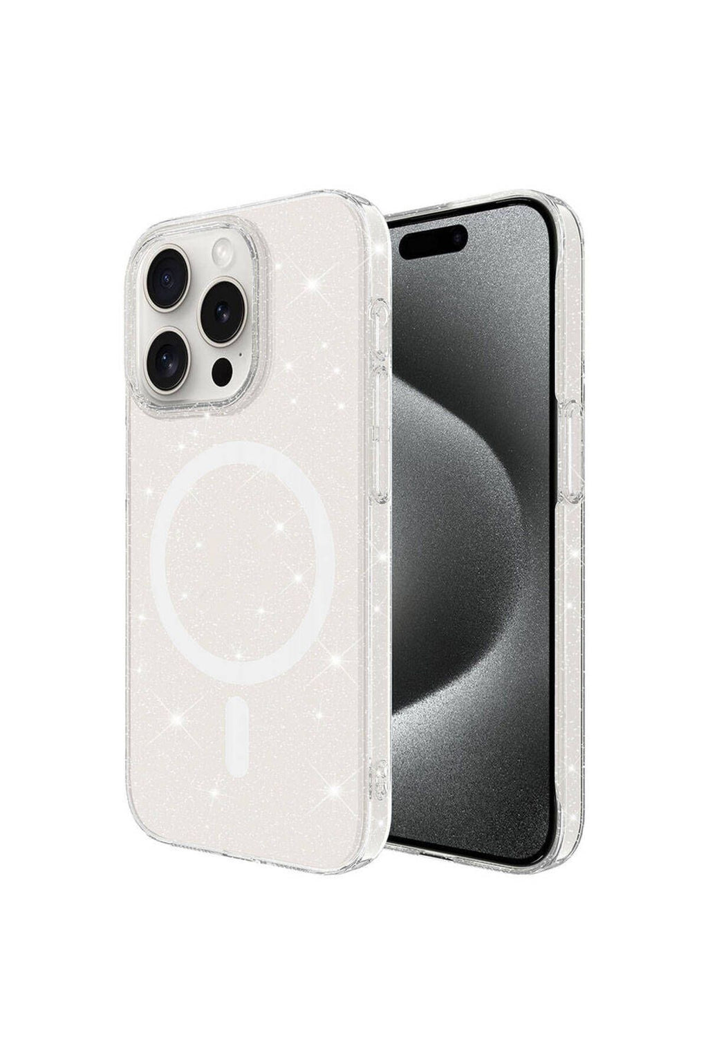 iPhone 15 Pro Max Kılıf Zore Magsafe Şarj Özellikli Simli Şeffaf Arka Yüzey Erdos Silikon Kapak - Re