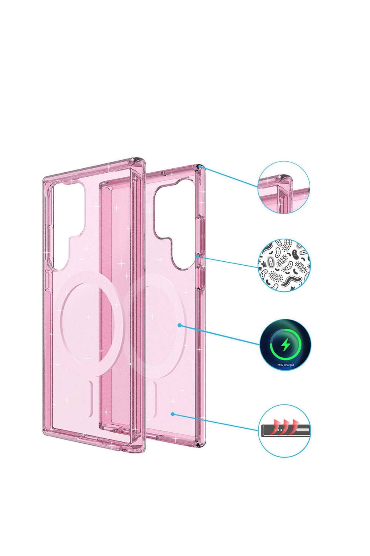 Galaxy S23 Ultra Kılıf Magsafe Şarj Özellikli Parlayan Simli Saydam Renkli Zore Allstar Kapak - Mor