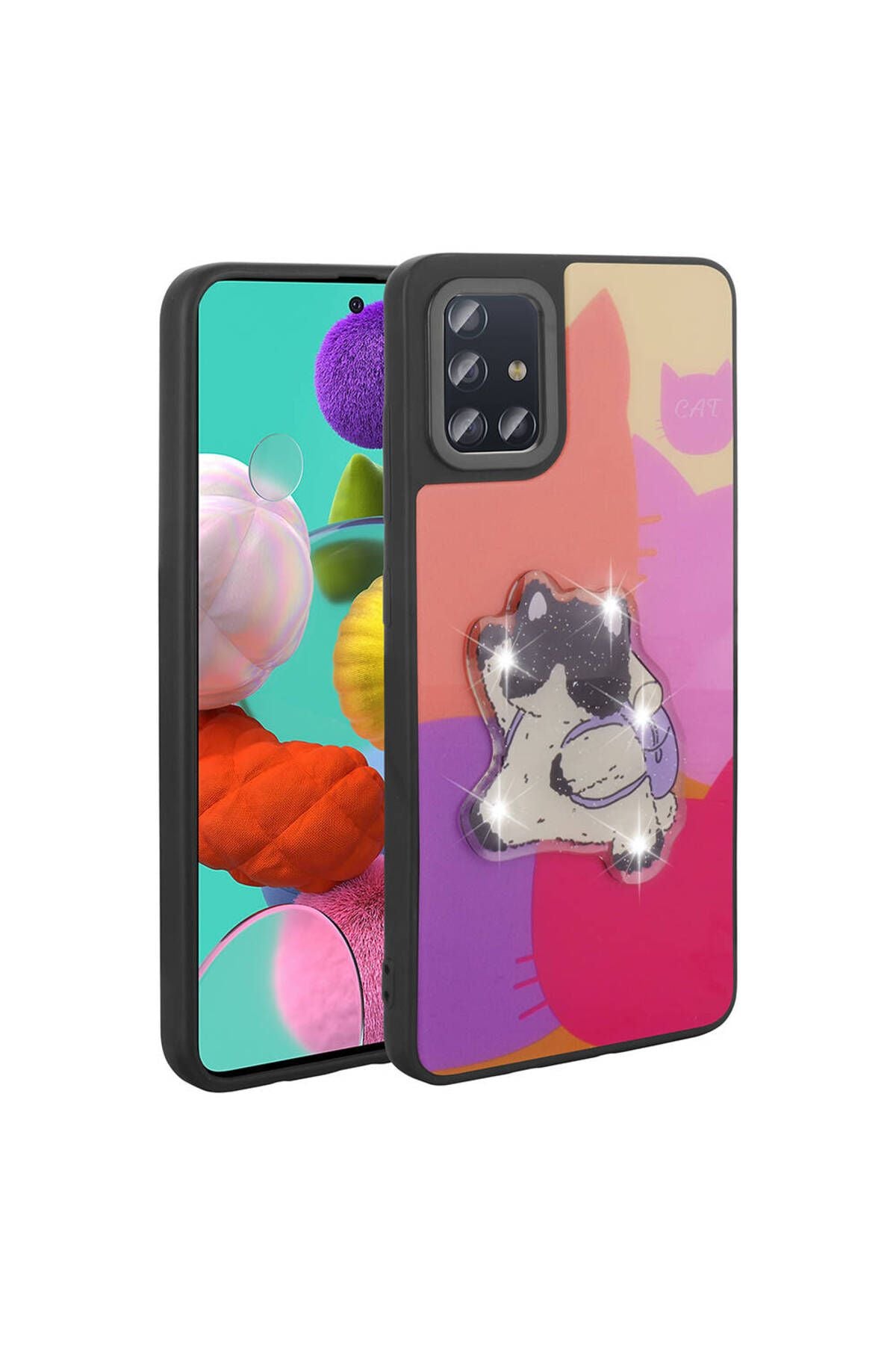 Galaxy A51 Kılıf Parlayan Kabartmalı İkonik Figürlü Zore Amas Silikon Kapak - Pembe