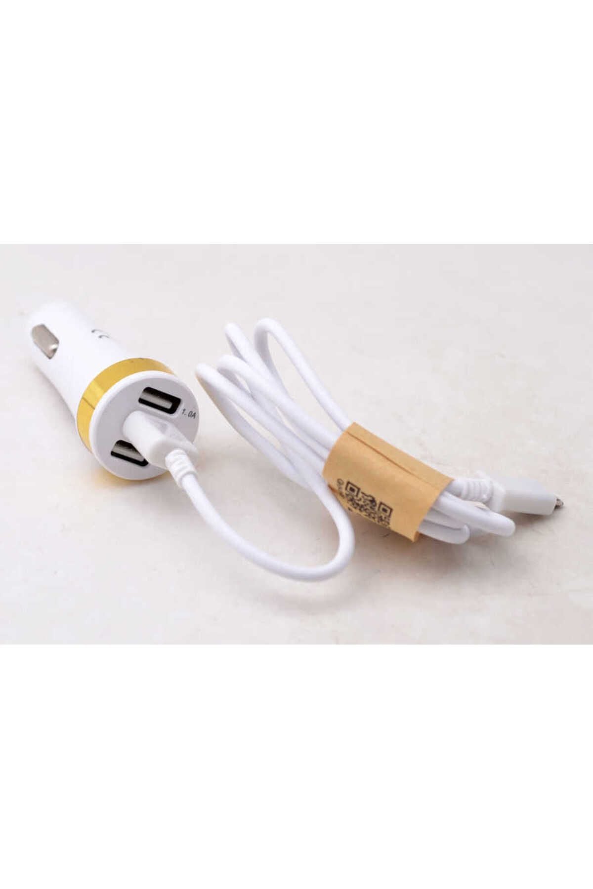 Beyaz 3 Usb li 2 in 1 Micro Araç Şarj Seti 3000 Mah Zore-NOİR