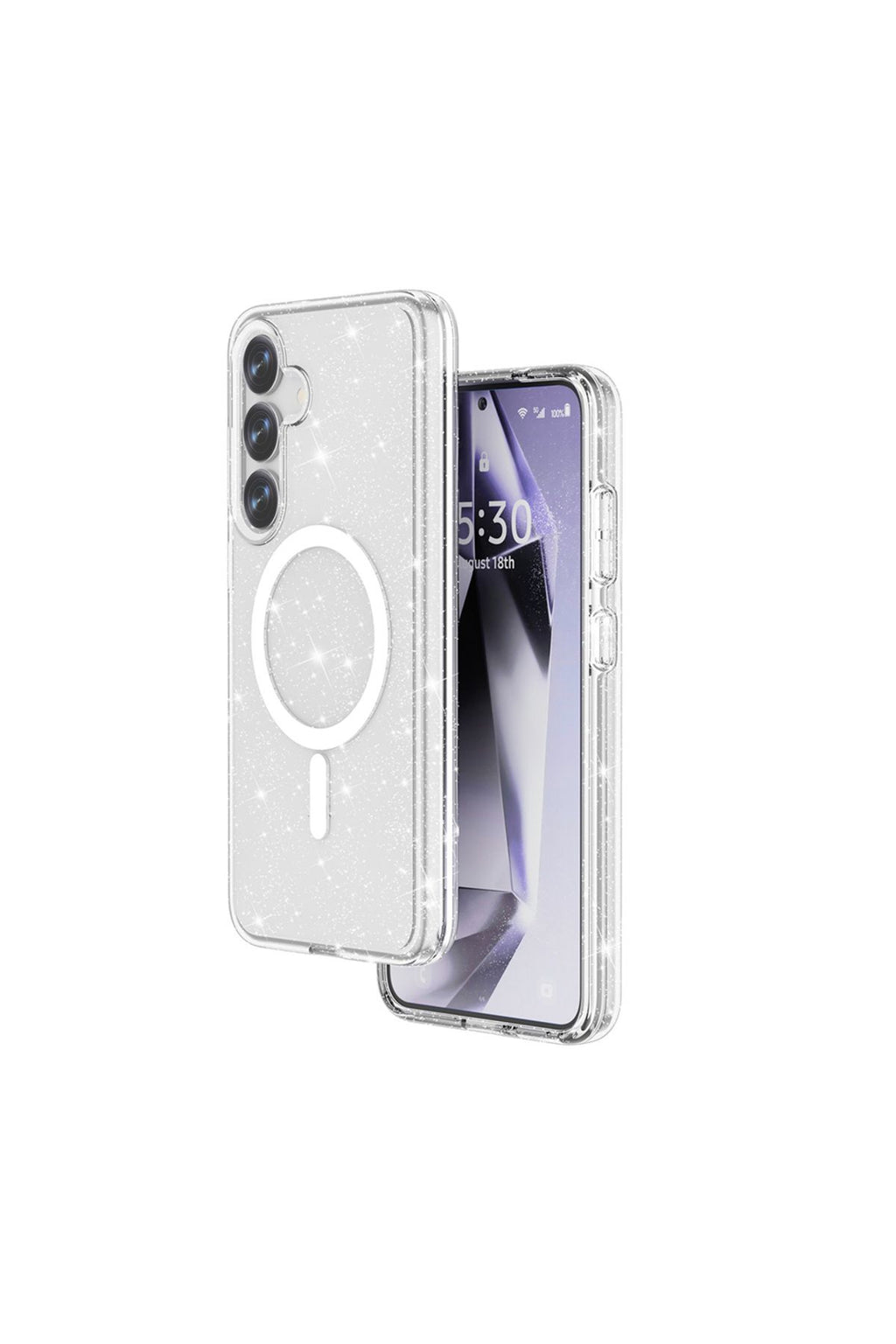 Galaxy S25 Kılıf Magsafe Şarj Özellikli Parlayan Simli Saydam Renkli Zore Allstar Kapak - Şeffaf