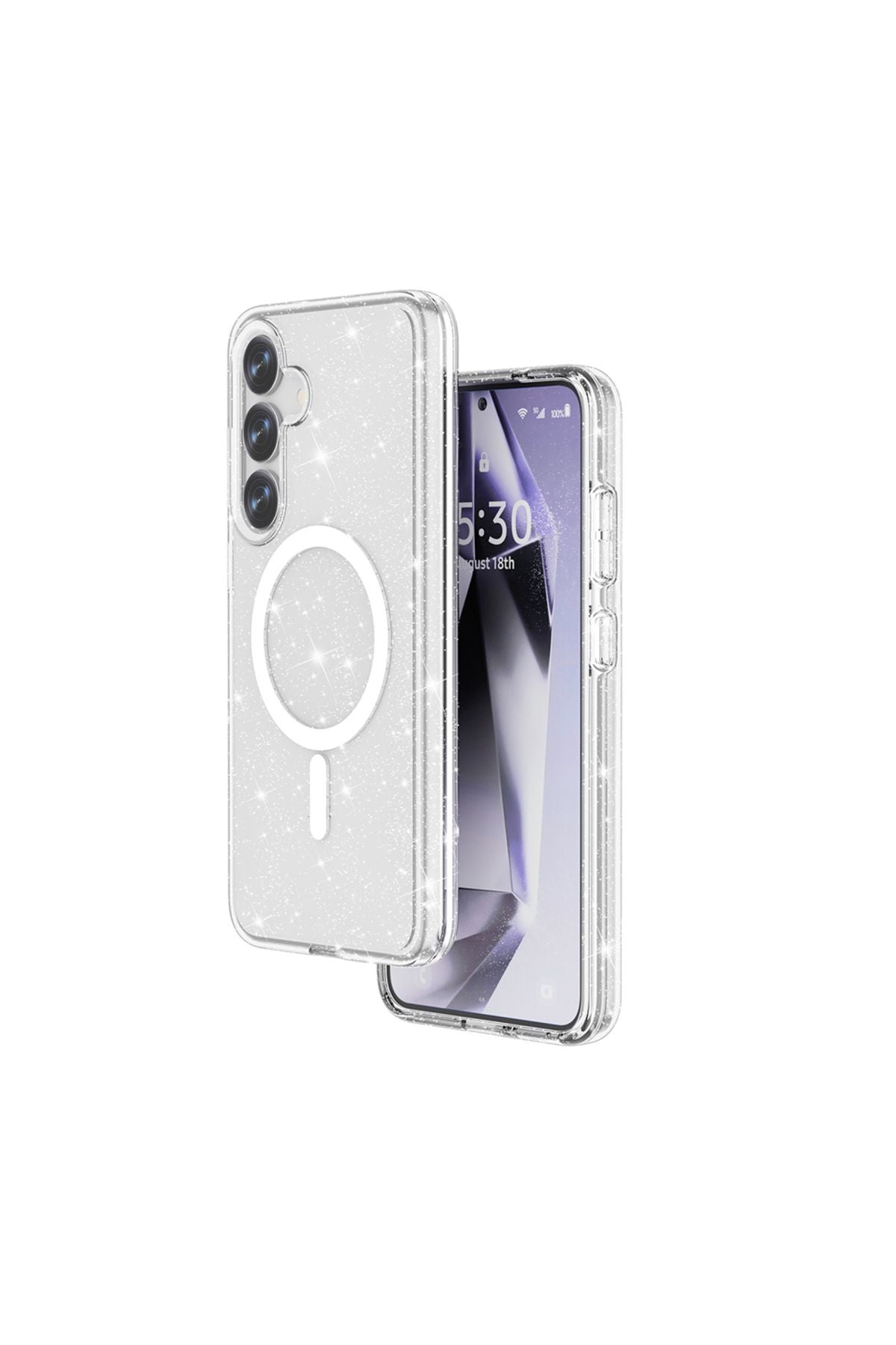 Galaxy S25 Kılıf Magsafe Şarj Özellikli Parlayan Simli Saydam Renkli Zore Allstar Kapak - Şeffaf