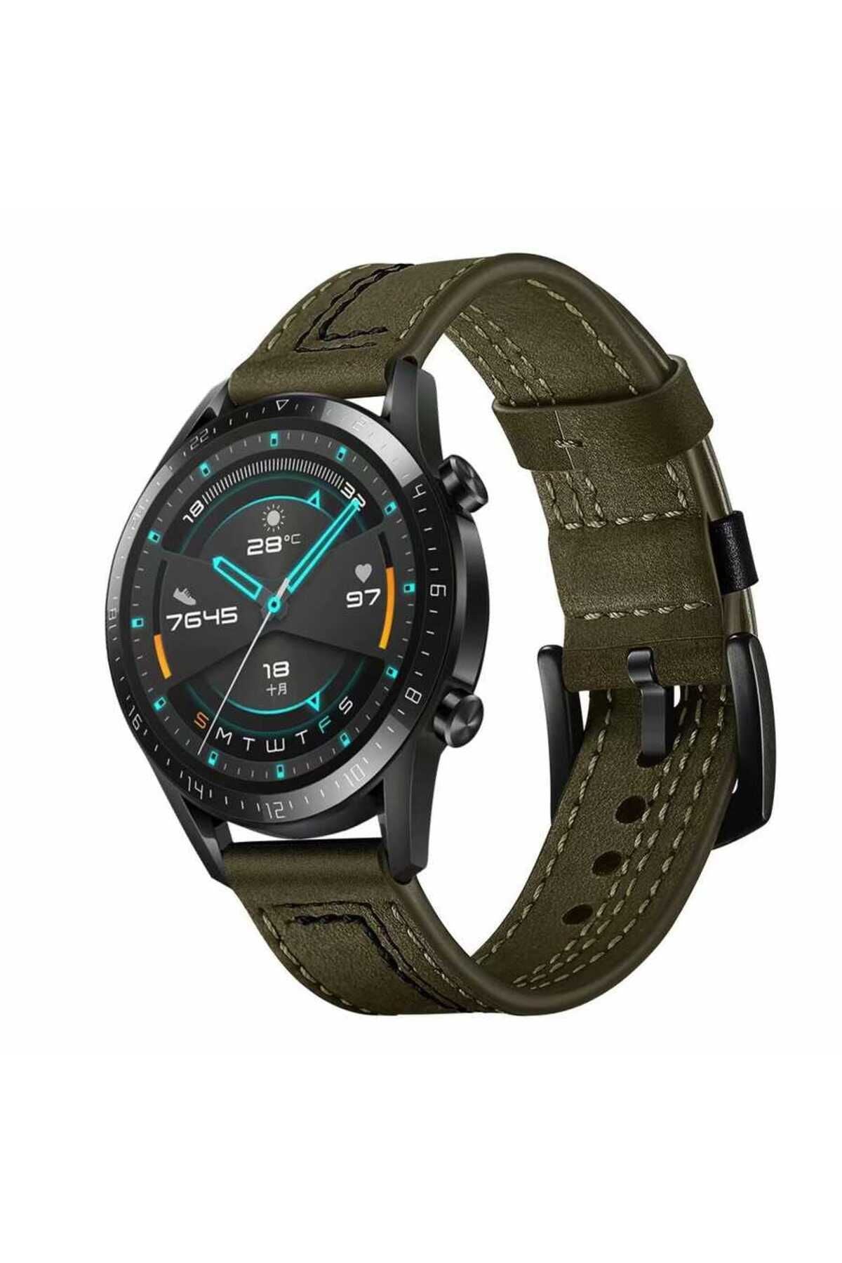 Galaxy Watch 46mm (22mm) Uyumlu KRD-19 Deri Zore Kordon-Siyah