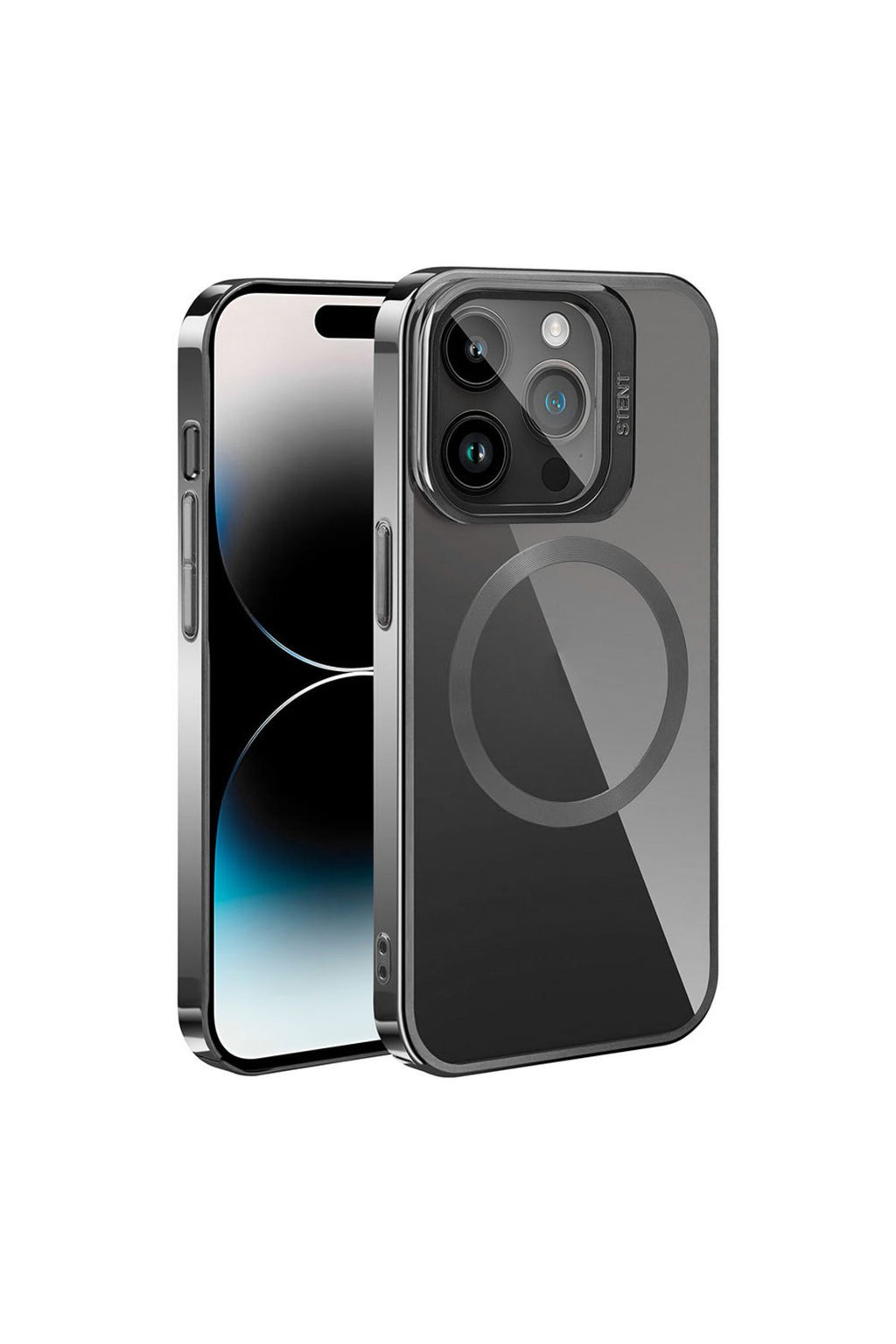 iPhone 15 Pro Max Uyumlu Magsafe Wireless Şarj Özellikli Standlı Zore Klon Kılıf-Gri