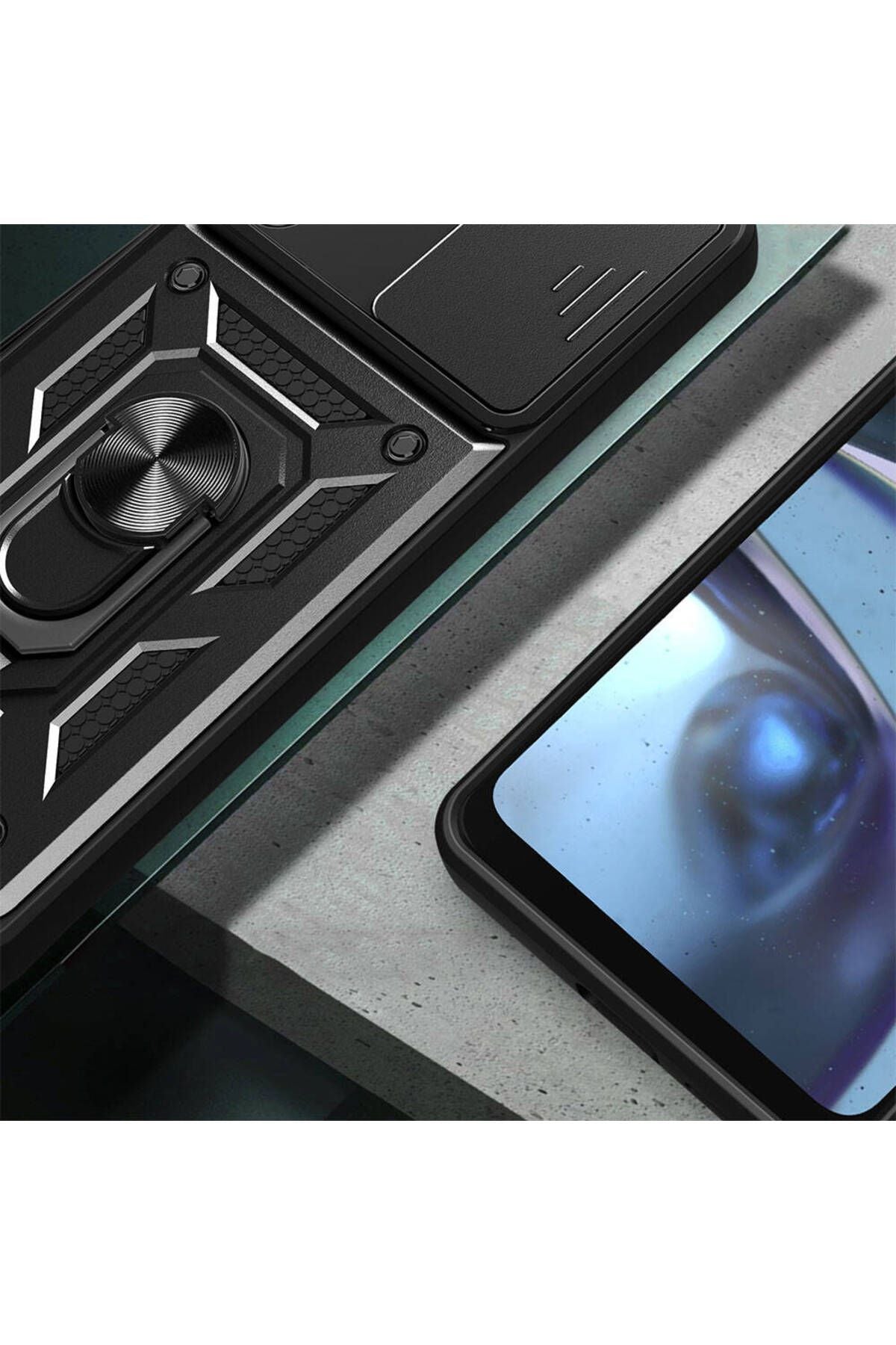 Galaxy A55 Uyumlu ODC Kılıf Magnetik Standlı Kamera Korumalı Zore Sürgülü Vega Kapak-Siyah