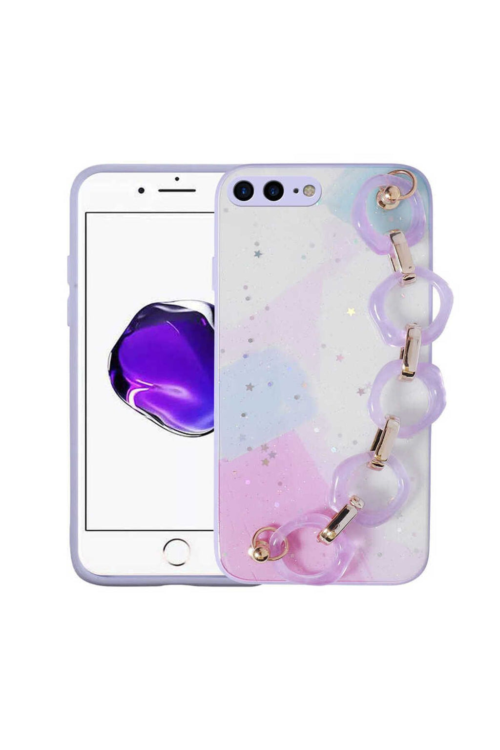 iPhone 8 Plus Kılıf Simli Desenli El Askılı Tutacaklı Zore Elsa Silikon Kapak - Pembe