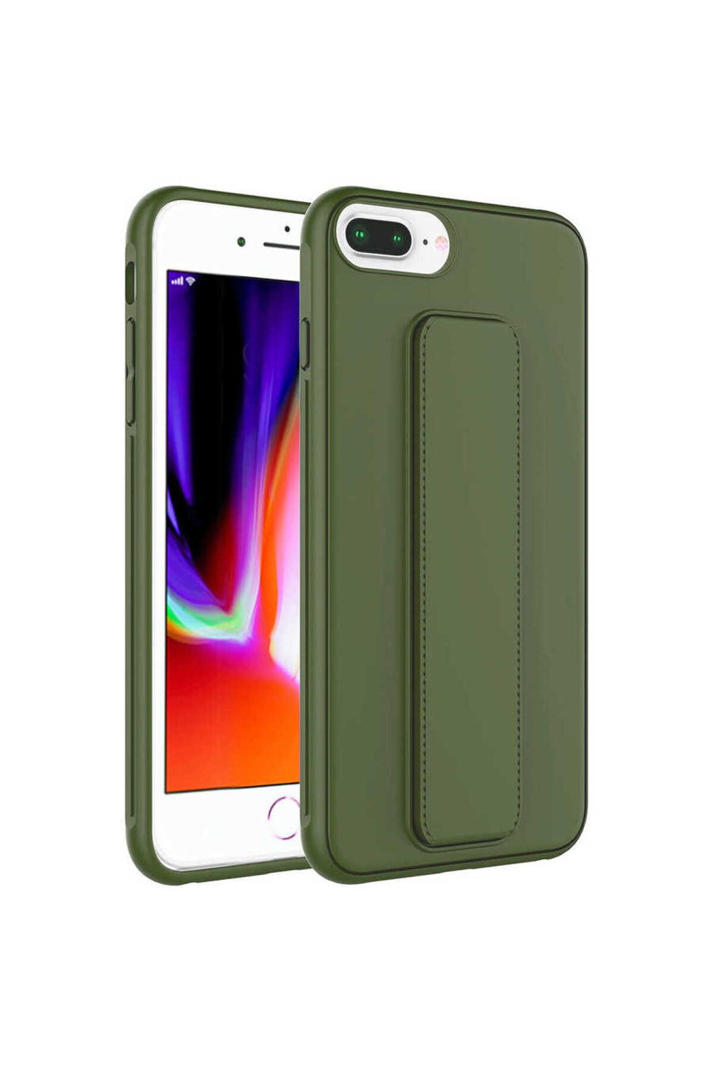 iPhone 8 Plus Kılıf Zore Qstand Kapak - Koyu Yeşil