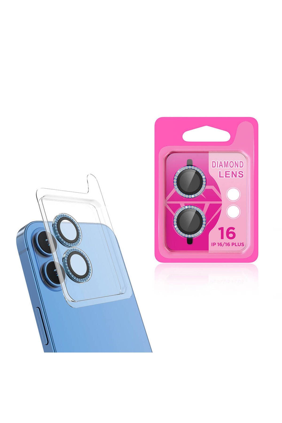 Apple iPhone 16 Zore CL-06 Kamera Lens Koruyucu-Mavi Açık