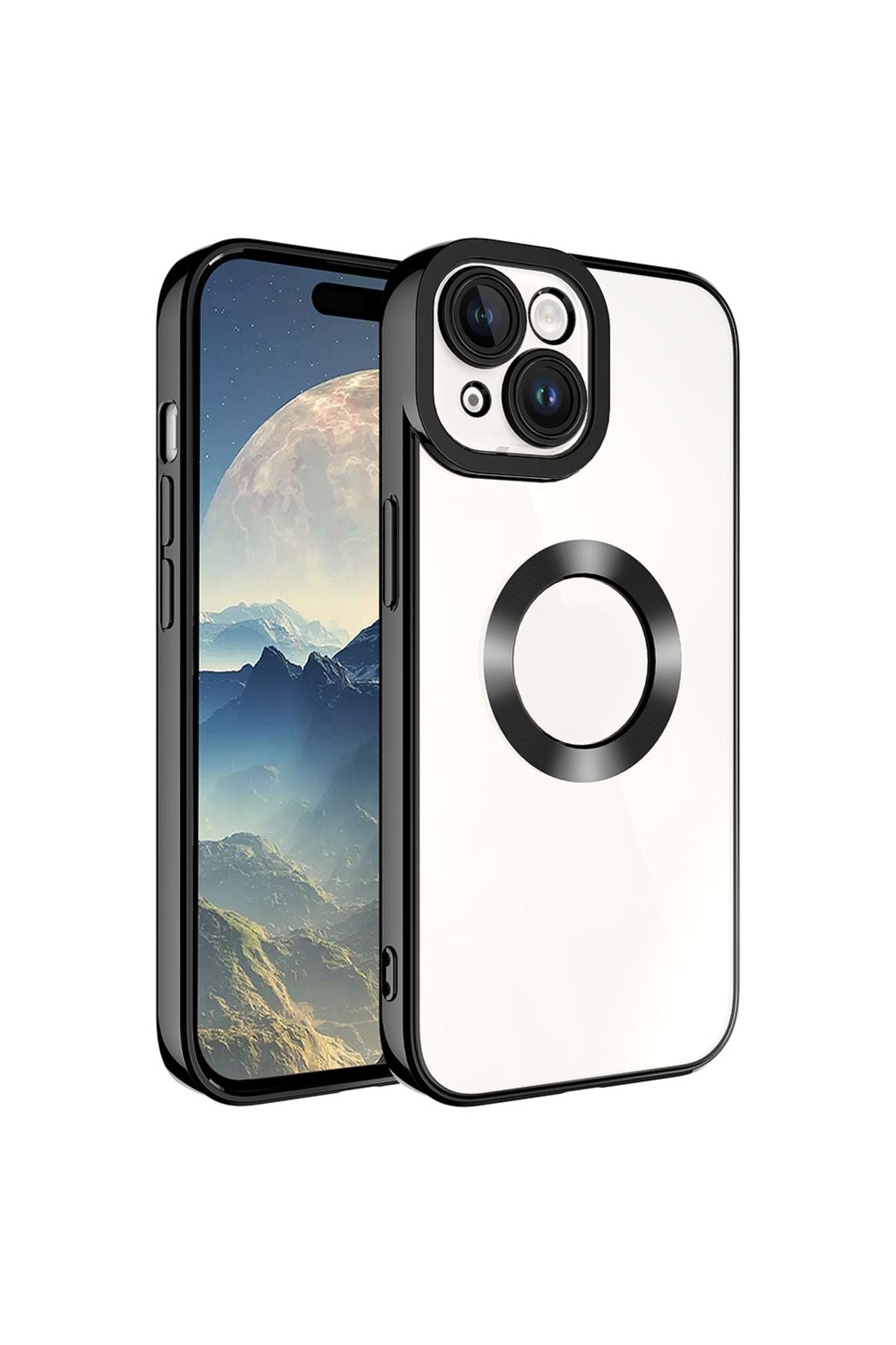 iPhone 15 Plus Uyumlu Kamera Korumalı Logo Gösteren Zore Omega Kılıf-Koyu Gri