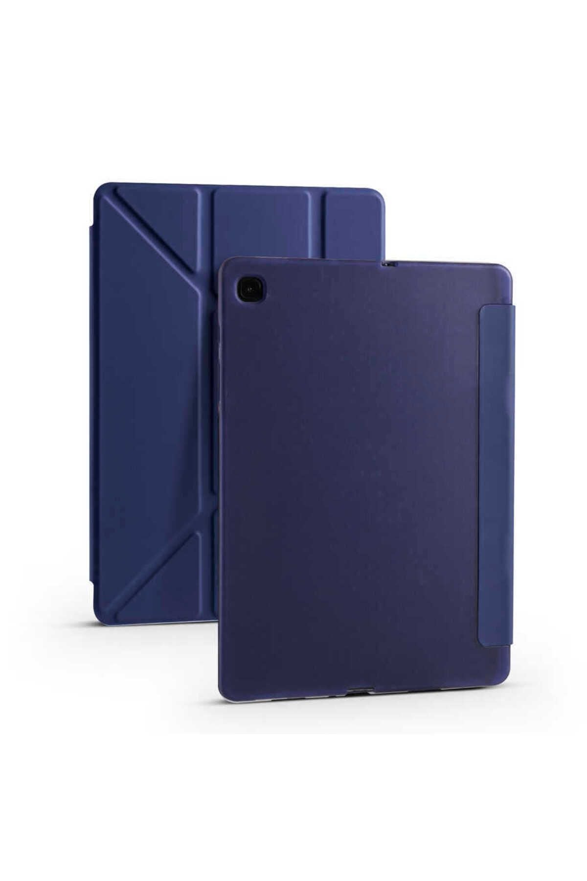 Galaxy Tab S6 Lite P610 Kılıf  Uyumlu Zore Tri Folding Kalem Bölmeli Standlı Kılıf-Lacivert