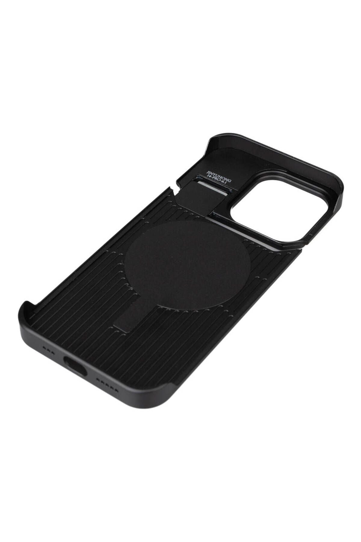 Apple iPhone 14 Pro Max Kılıf Magsafe Şarj Özellikli Mekanizmalı Koku Hazneli Zore Mostar Kapak-Kahv