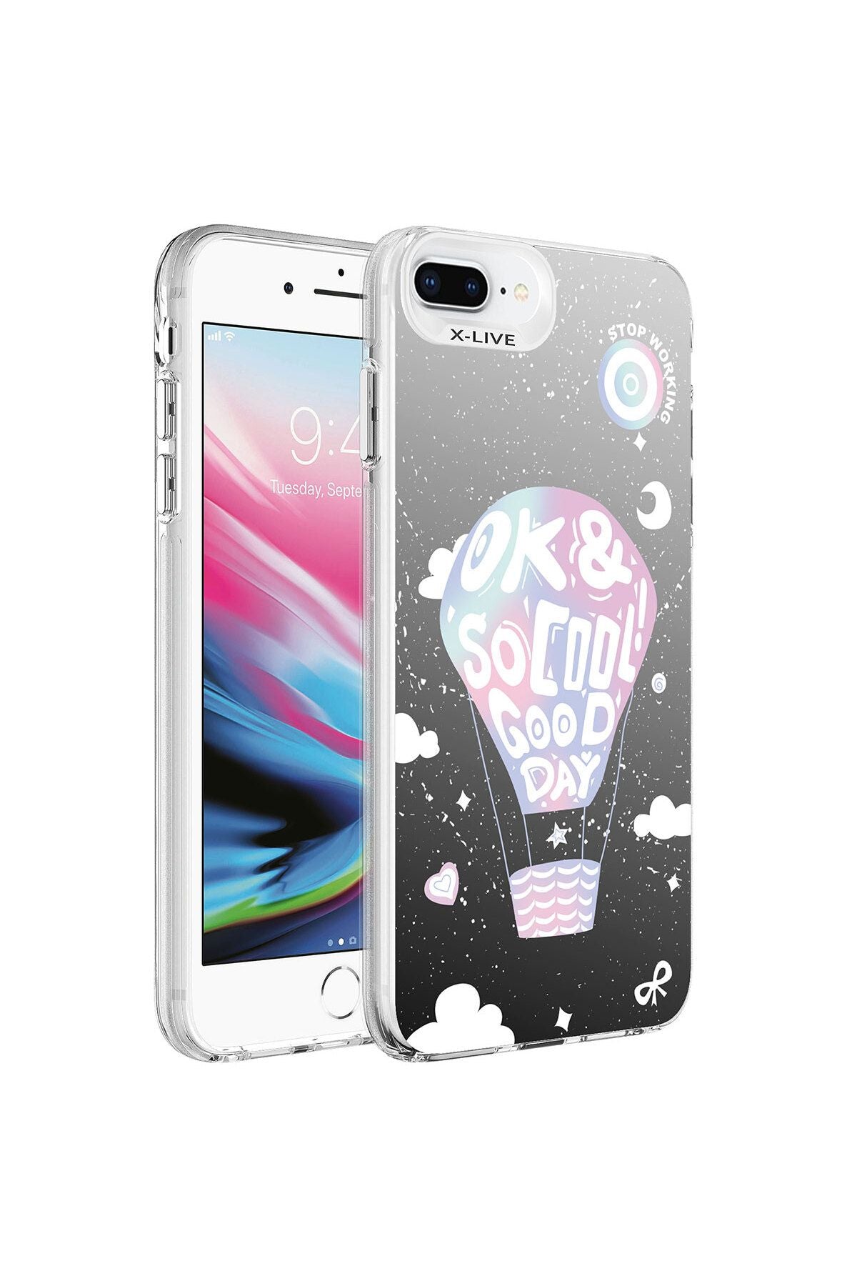 iPhone 8 Plus Kılıf Desenli Zore Silver Sert Kapak - Balon